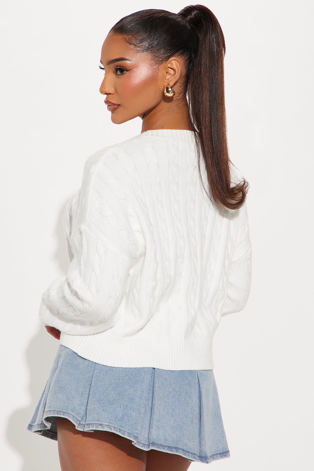 Cutie Bow Cherry Cable Knit Sweater - Ivory - Image 4