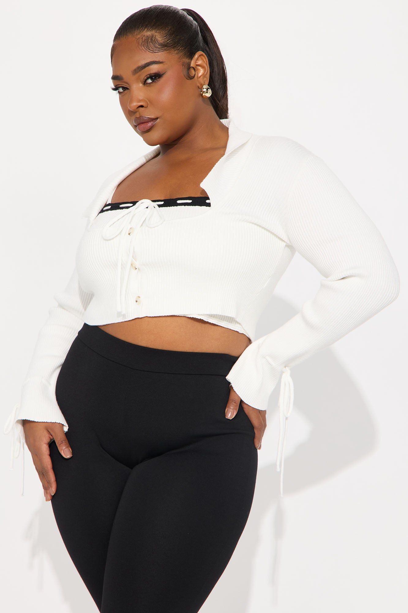 Effortlessly Cute 2 Piece Sweater Top - White/Black