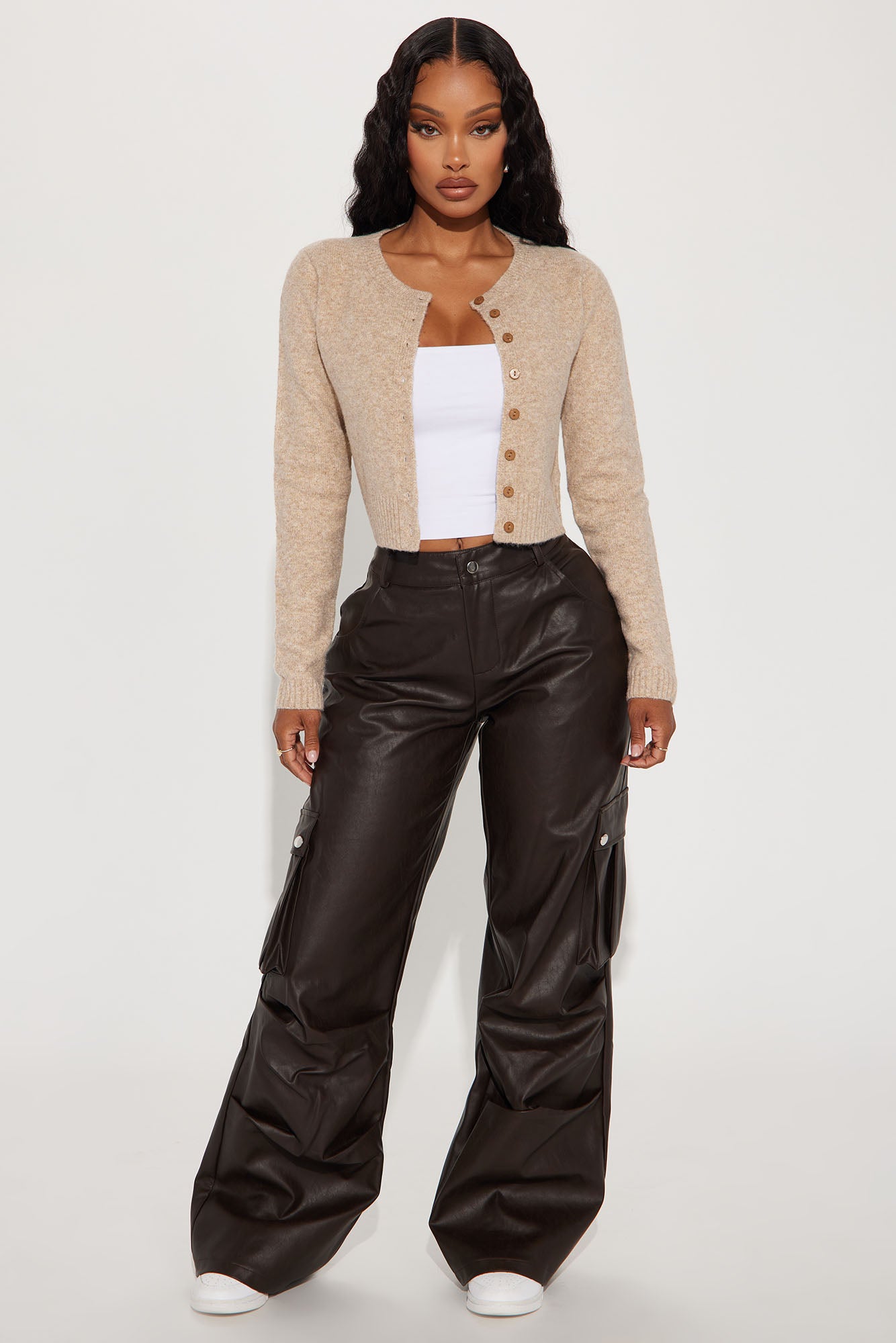 Sweet Sensation Cropped Cardigan - Taupe - Image 6
