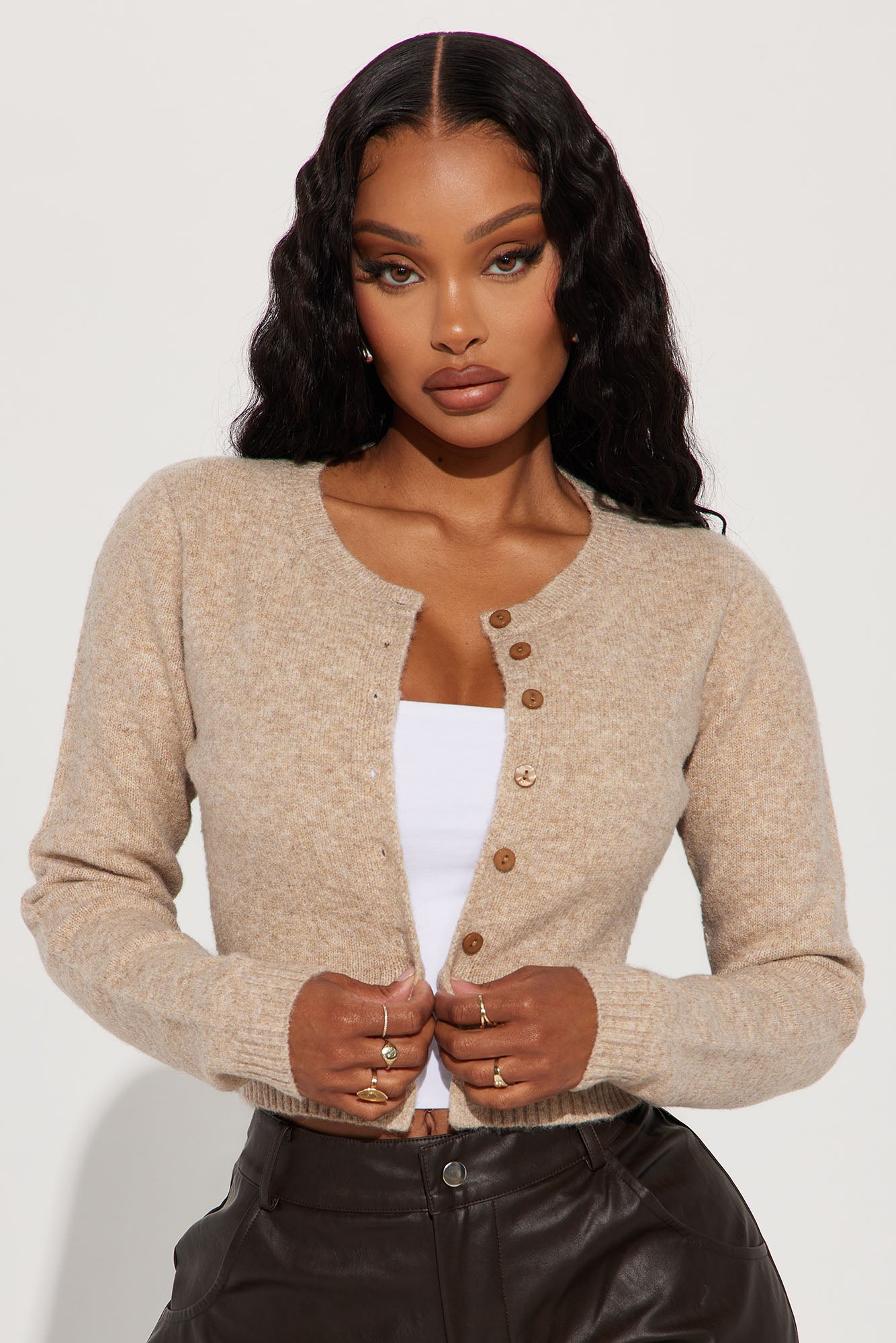 Sweet Sensation Cropped Cardigan - Taupe - Image 5