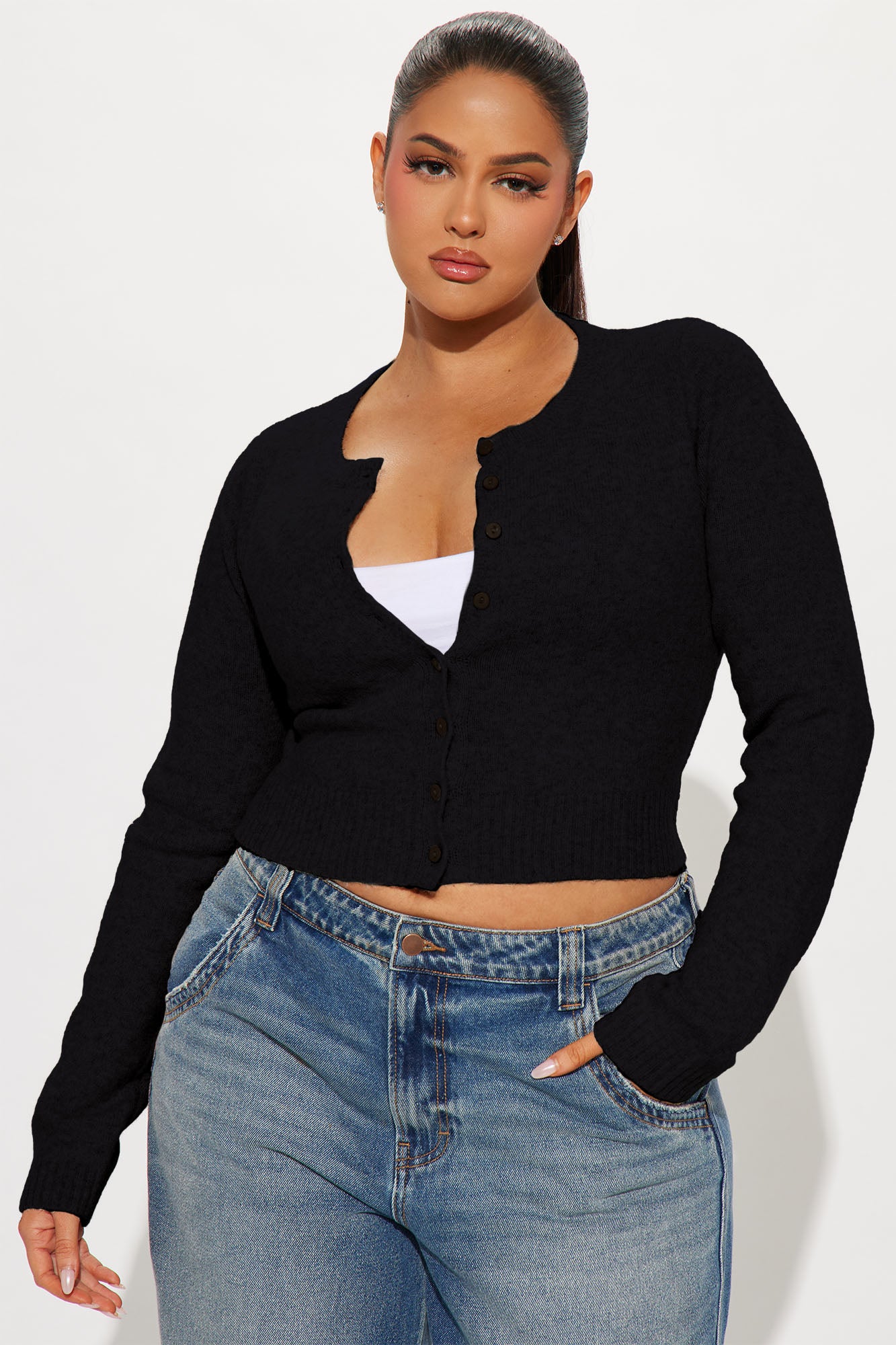 Sweet Sensation Cropped Cardigan - Black - Image 6