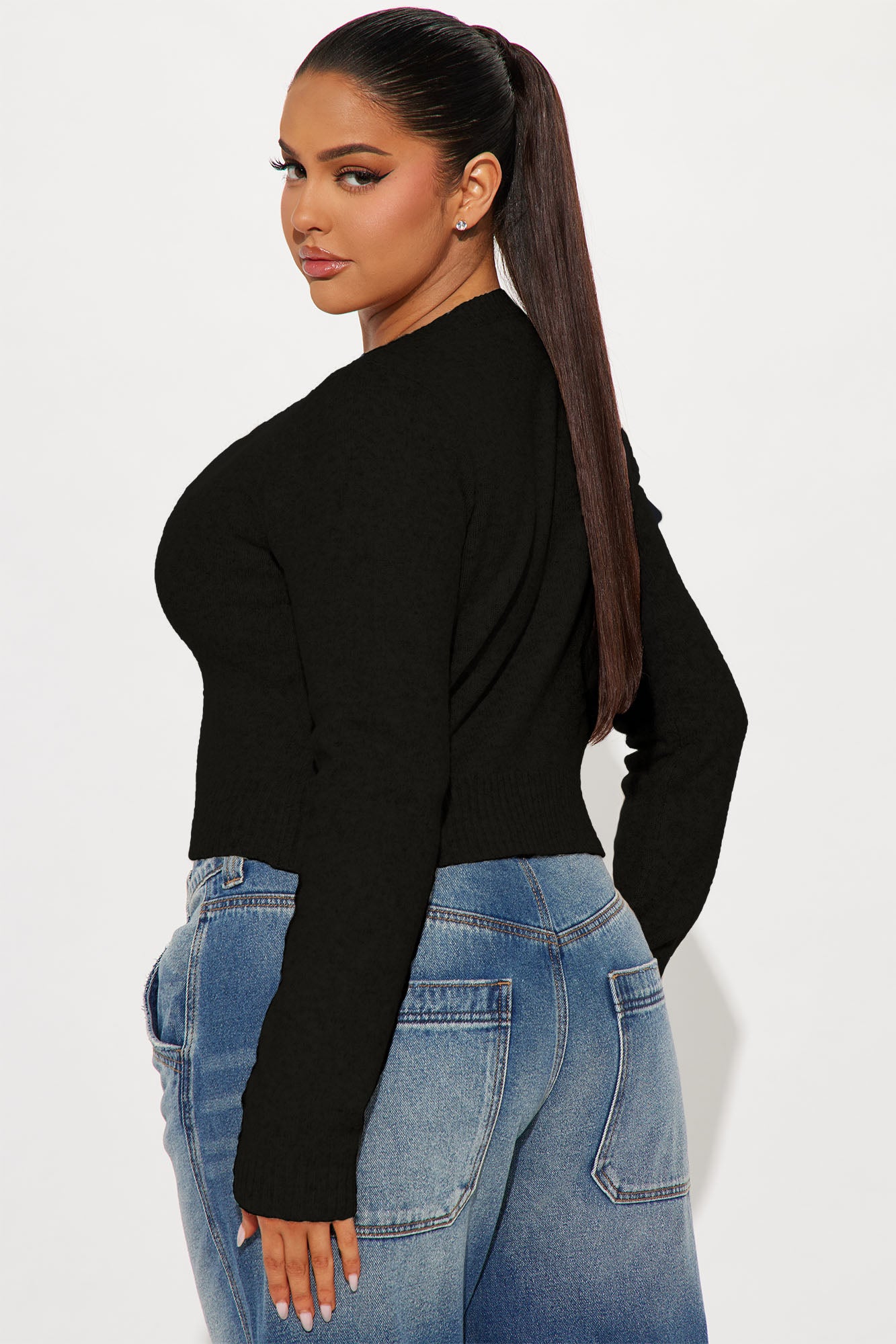 Sweet Sensation Cropped Cardigan - Black - Image 2