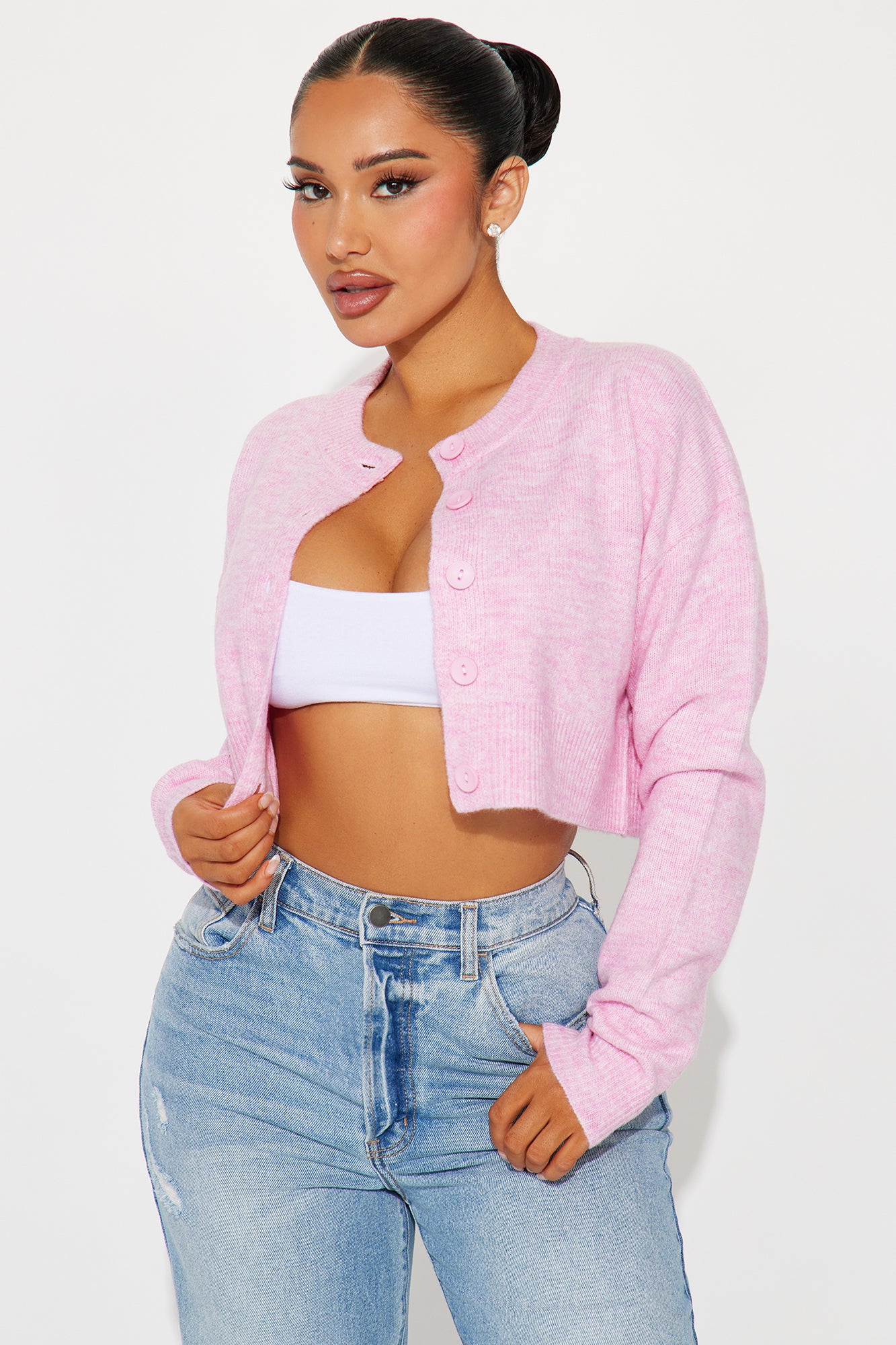 Central Park Cropped Cardigan - Pink - Image 6