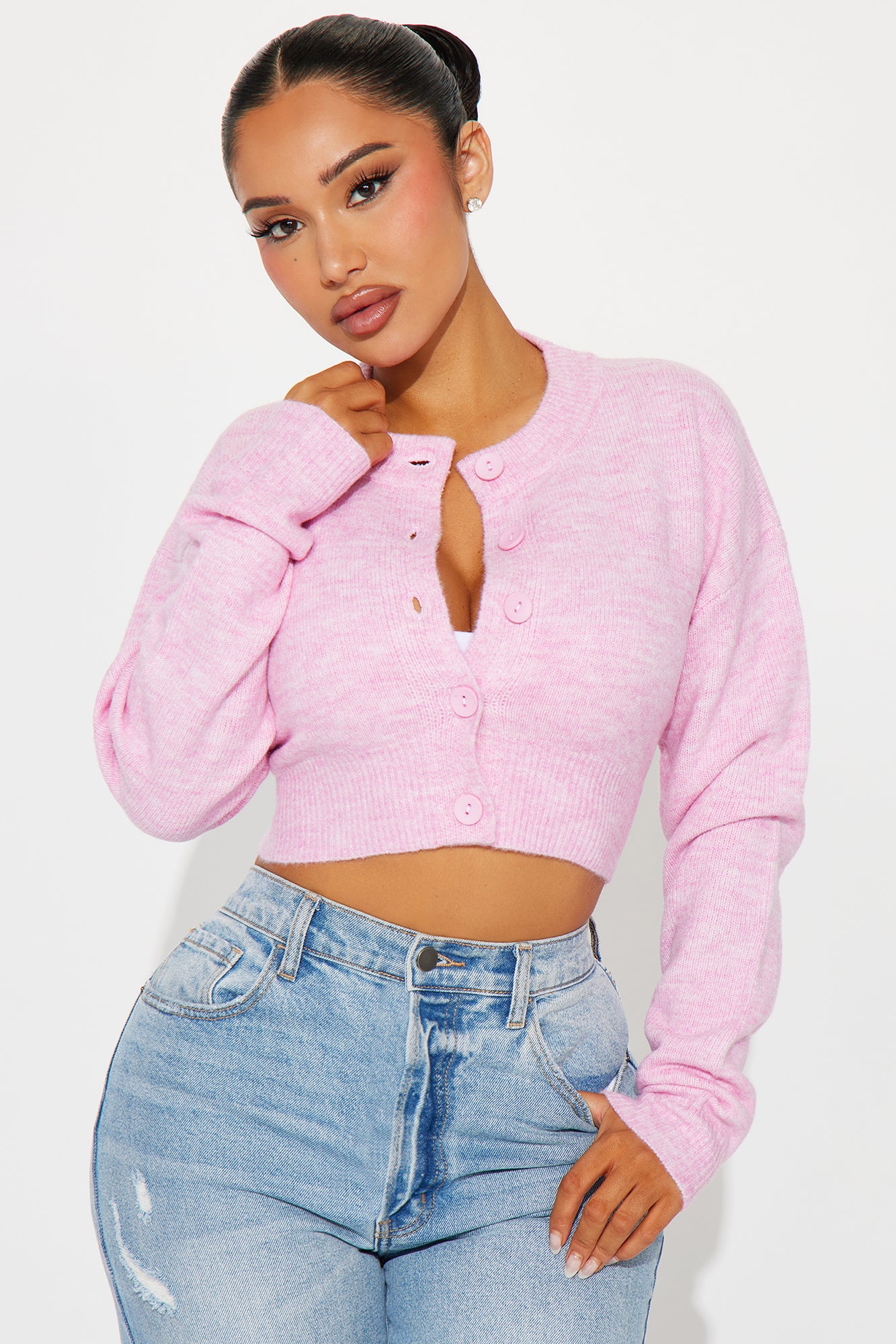 Central Park Cropped Cardigan - Pink - Image 3