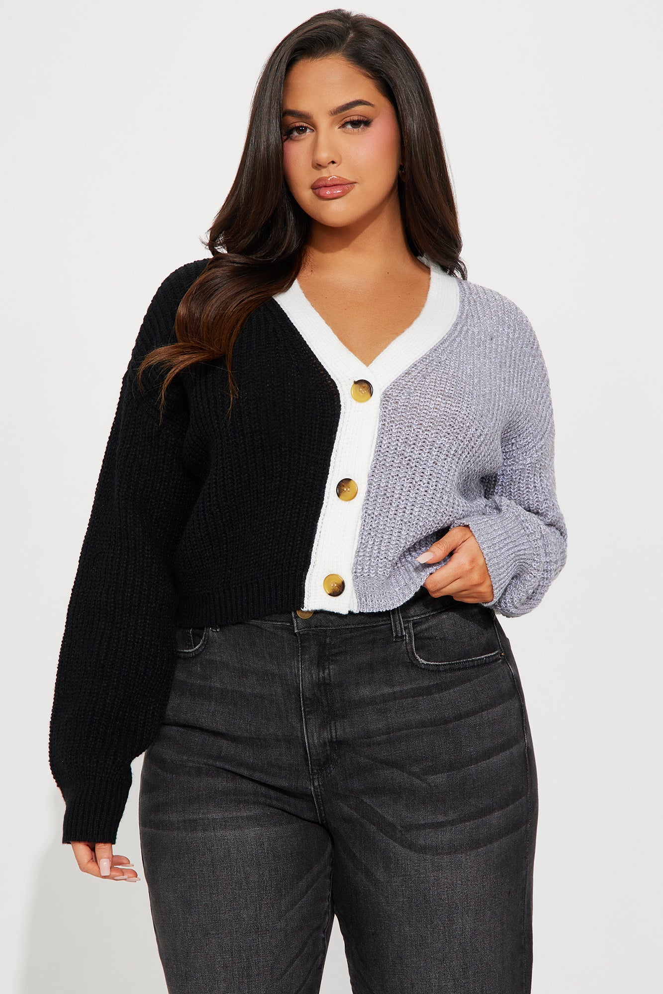 Katja Color Block Cropped Cardigan - Black/combo - Image 28