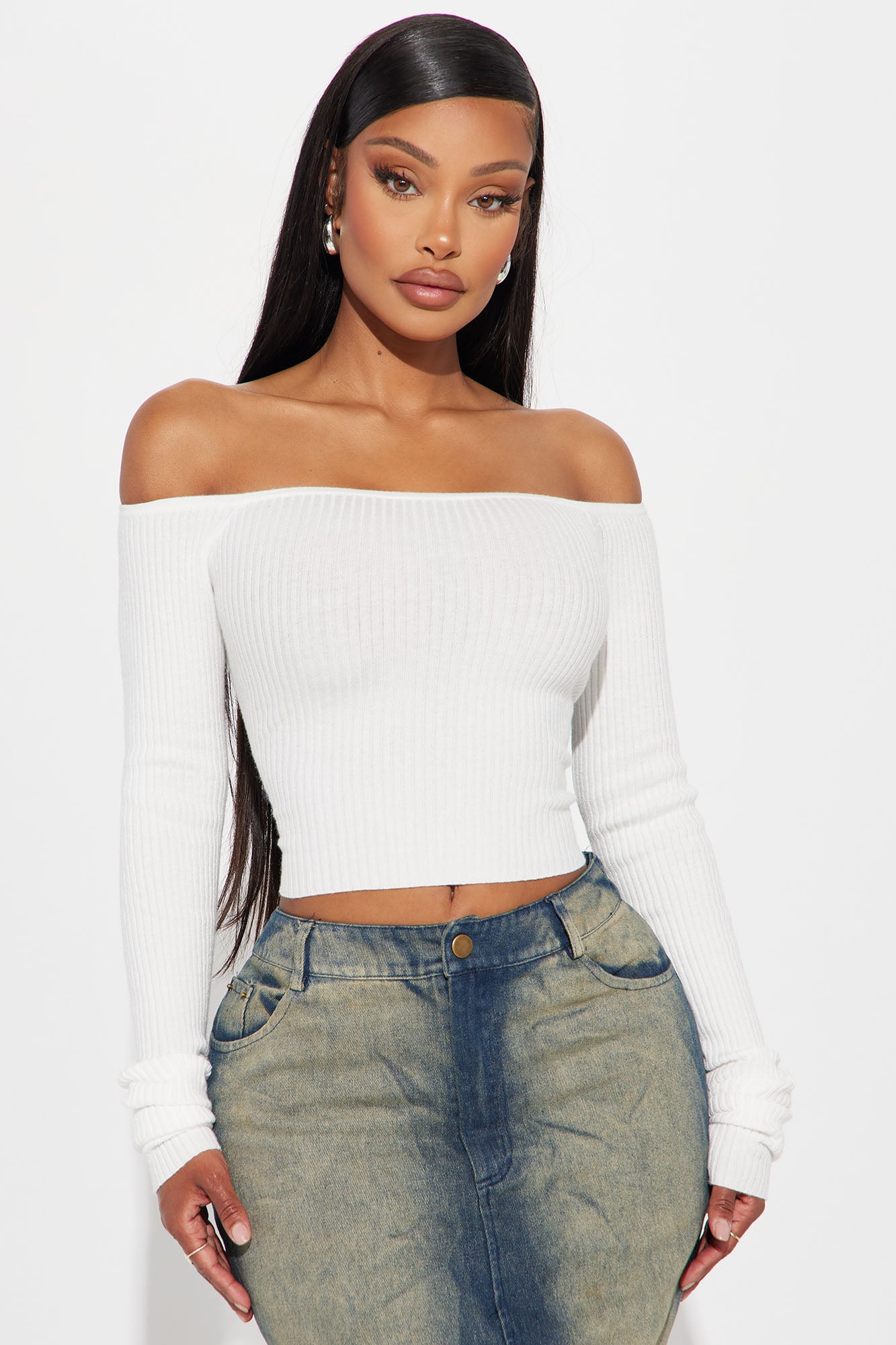 Catch Me Off Shoulder Sweater - Ivory - Image 35