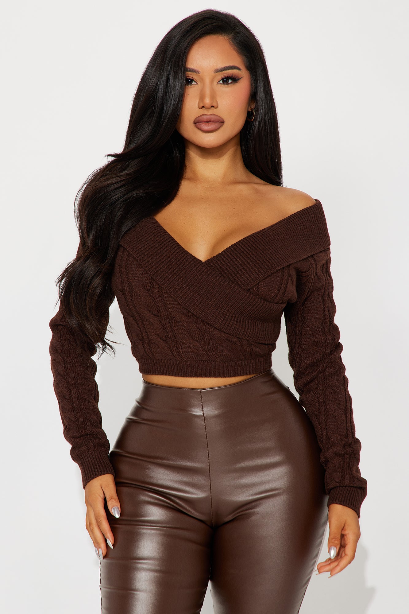 Doing My Best Cropped Sweater - Chocolate - Image 4