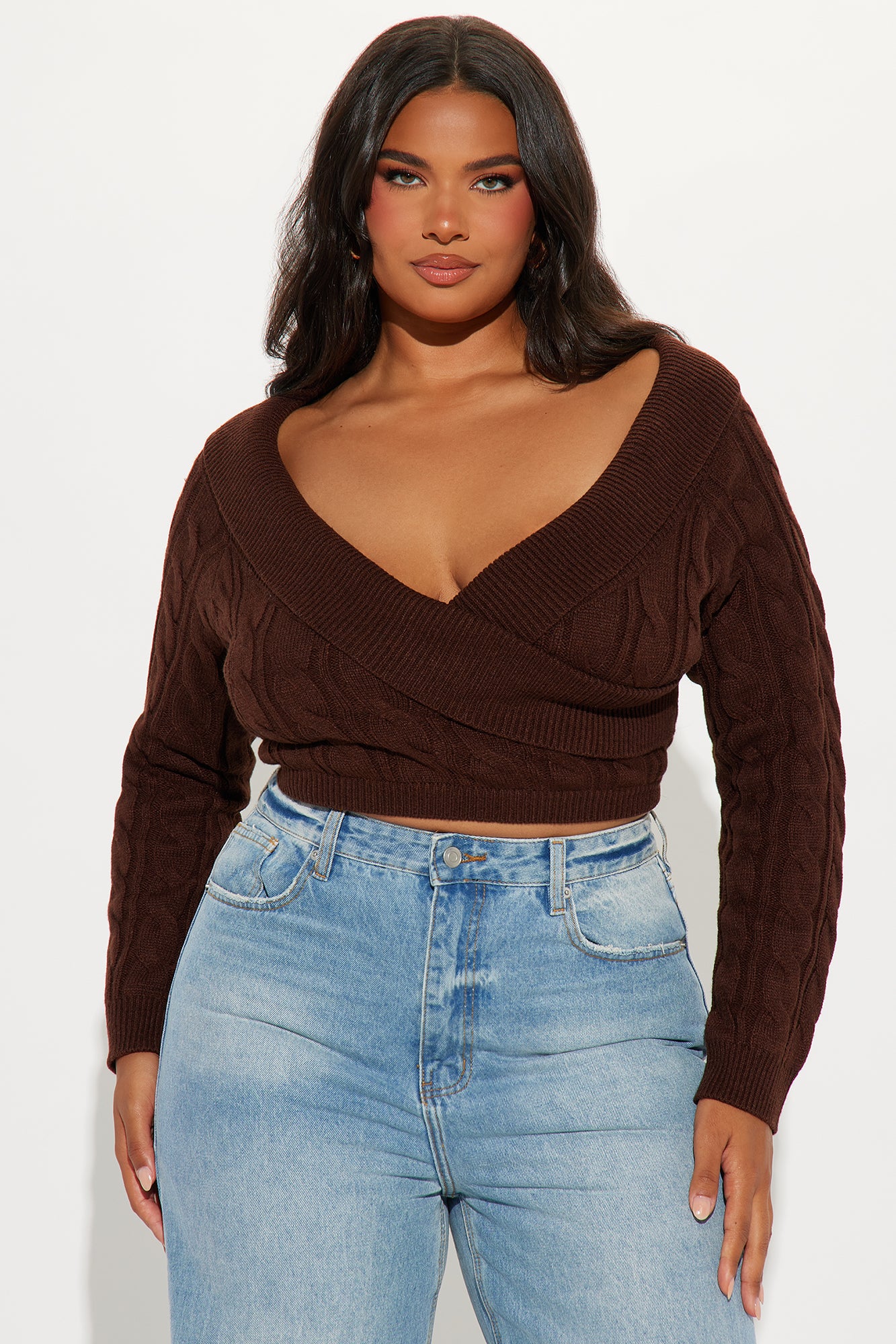 Doing My Best Cropped Sweater - Chocolate - Image 2