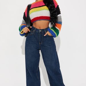 Take It There Chunky Knit Sweater - Multi Color