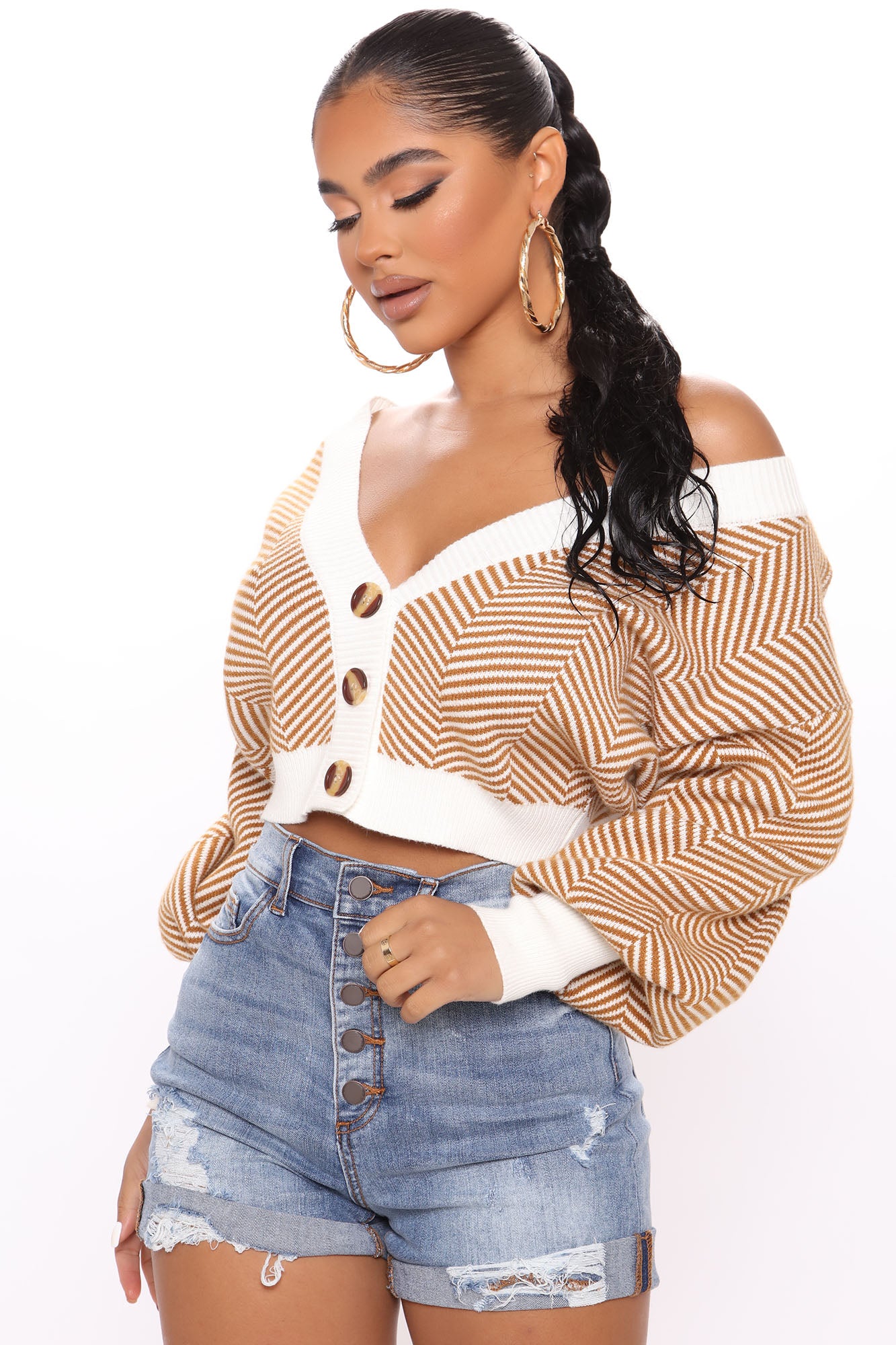 Madison Stripe Cropped Cardigan - Ivory/combo - Image 6