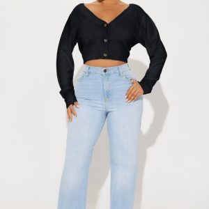 Albyn Cropped Cardigan Sweater - Black