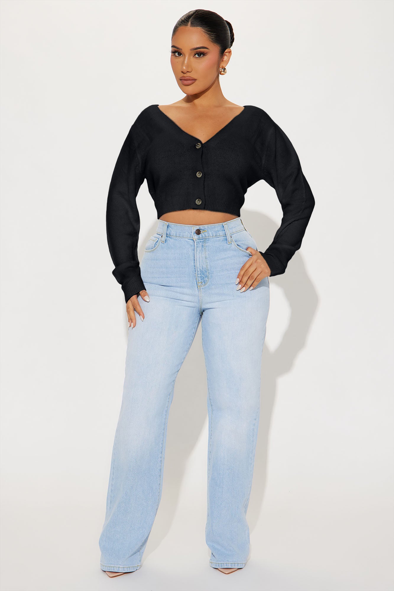 Albyn Cropped Cardigan Sweater - Black