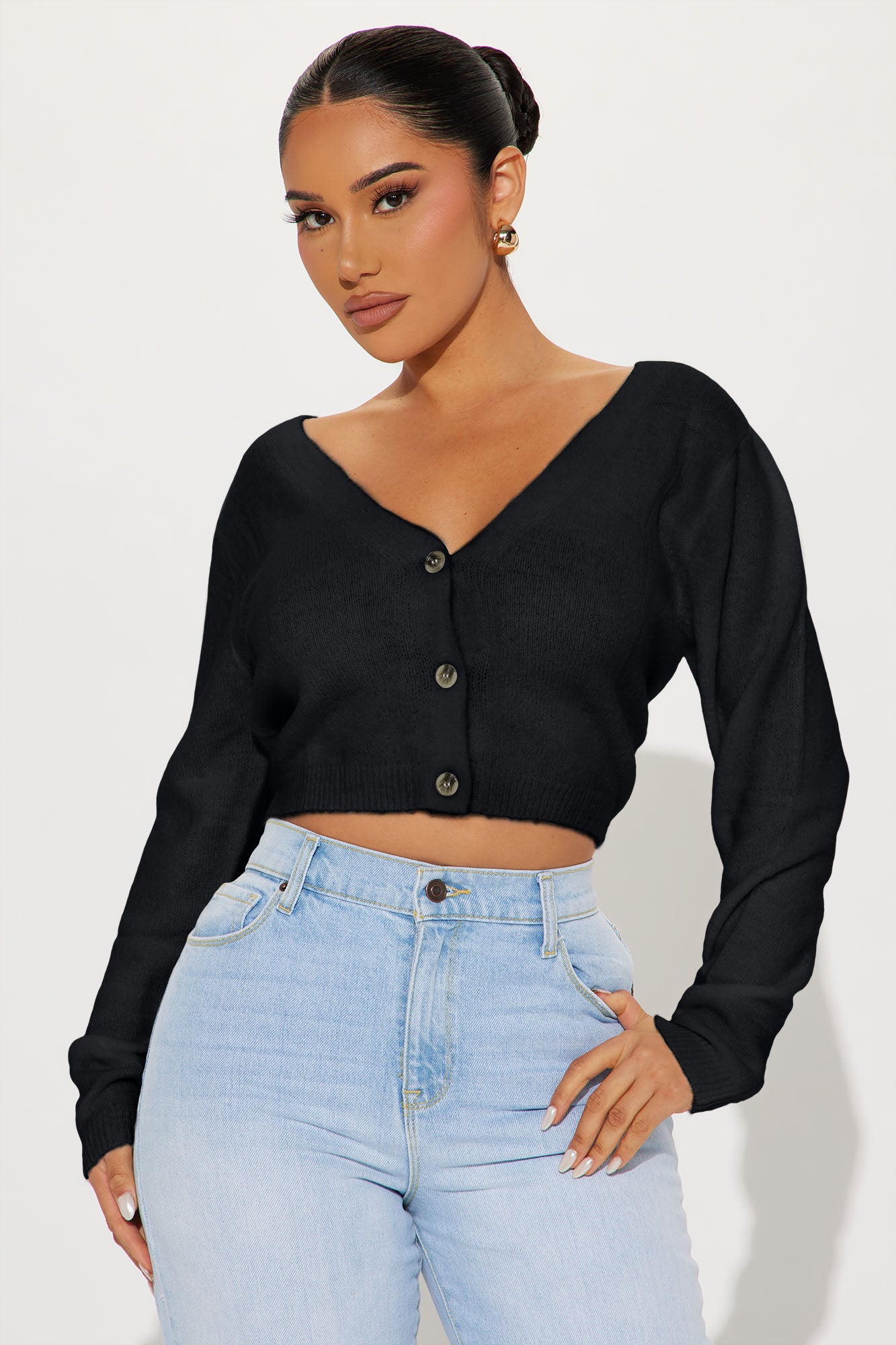 Albyn Cropped Cardigan Sweater - Black - Image 6