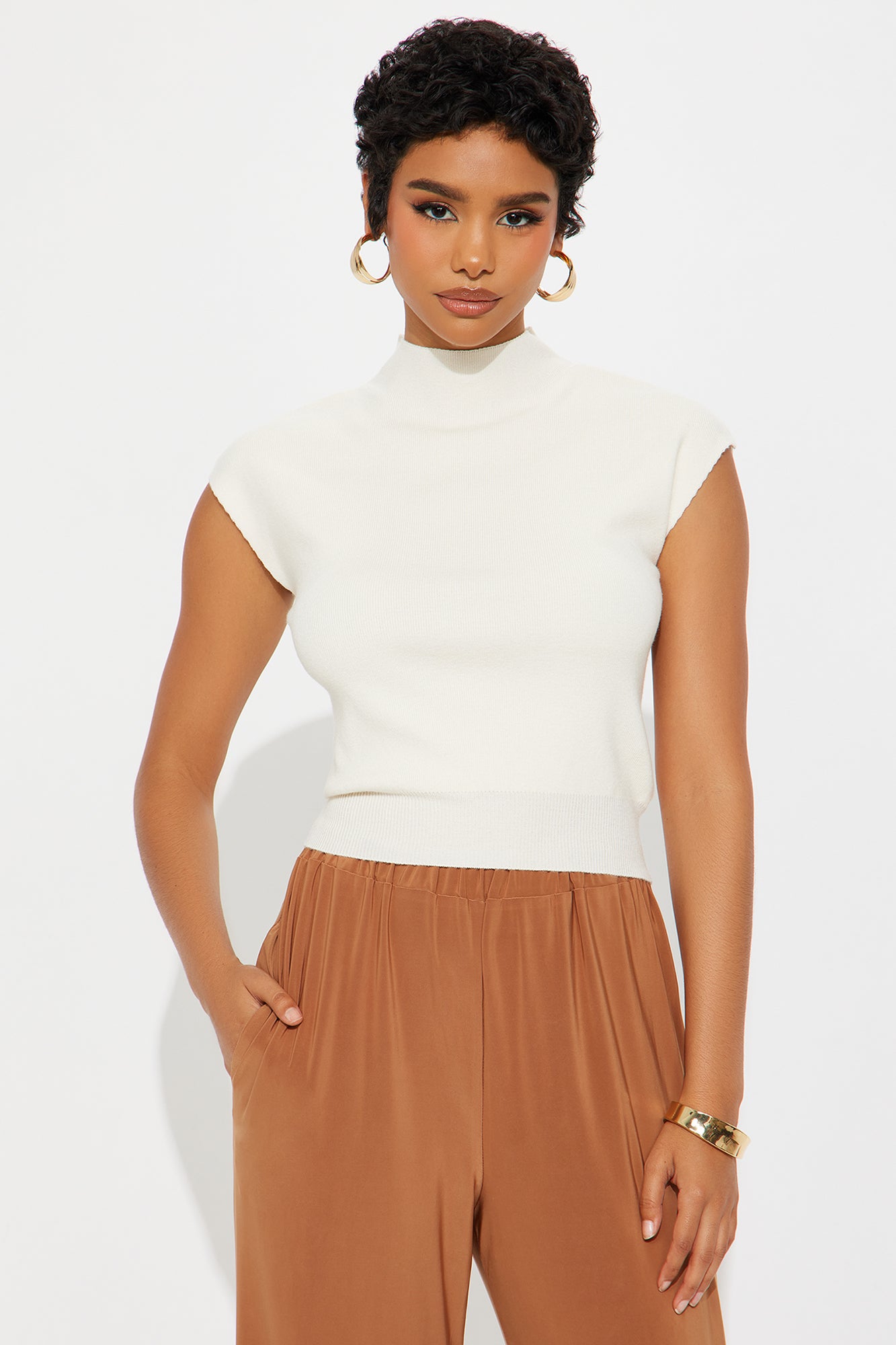 Break It Up Faux Fur Trim Off Shoulder Top - Beige - Image 8