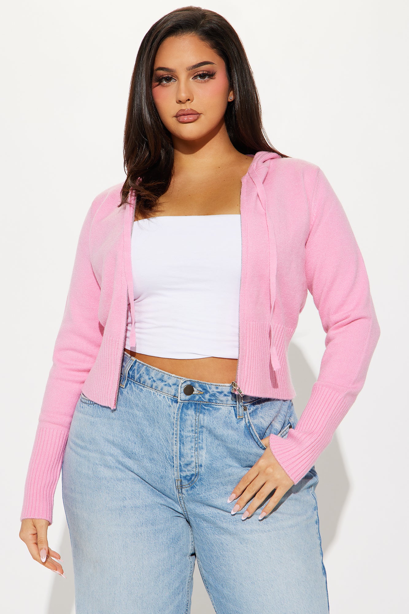 Lana Zip Up Sweater - Pink