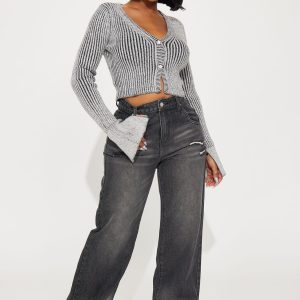 Takin' Hints Marled Cropped Cardigan - Grey/combo