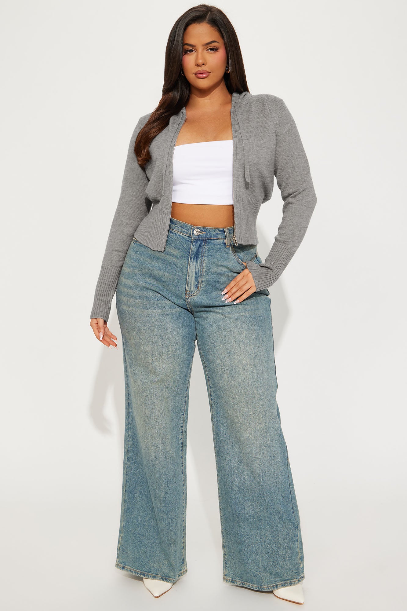 Lana Zip Up Sweater - Heather Grey - Image 4