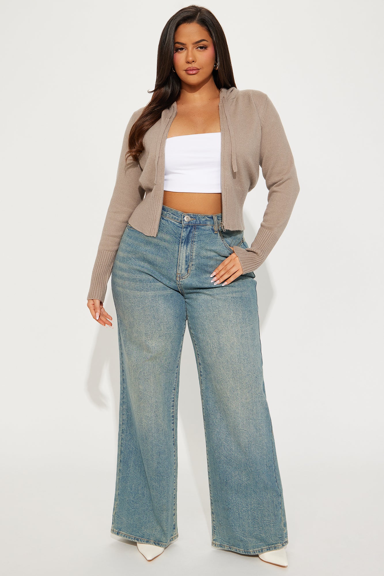 Lana Zip Up Sweater - Oatmeal - Image 7