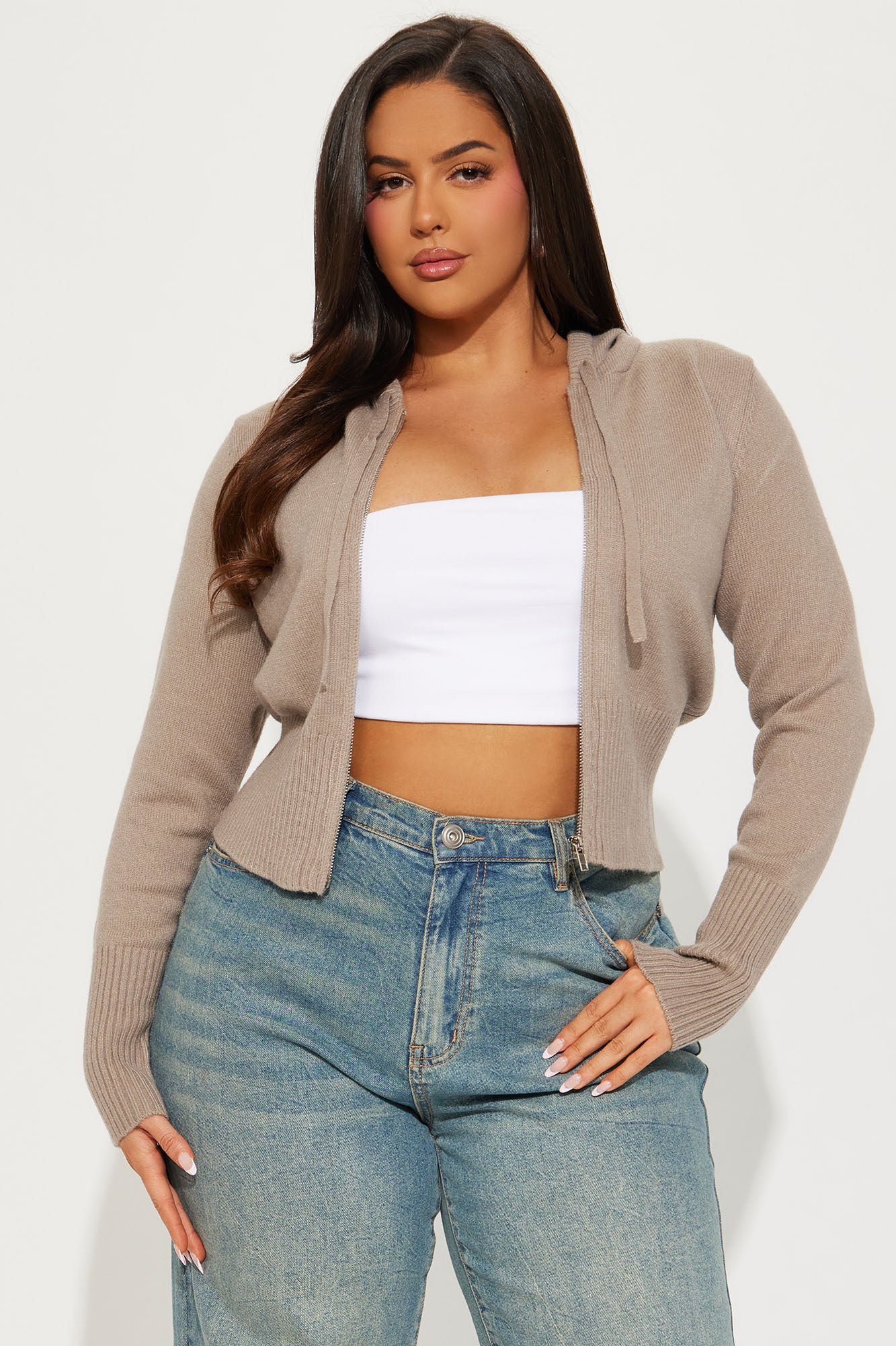 Lana Zip Up Sweater - Oatmeal - Image 5