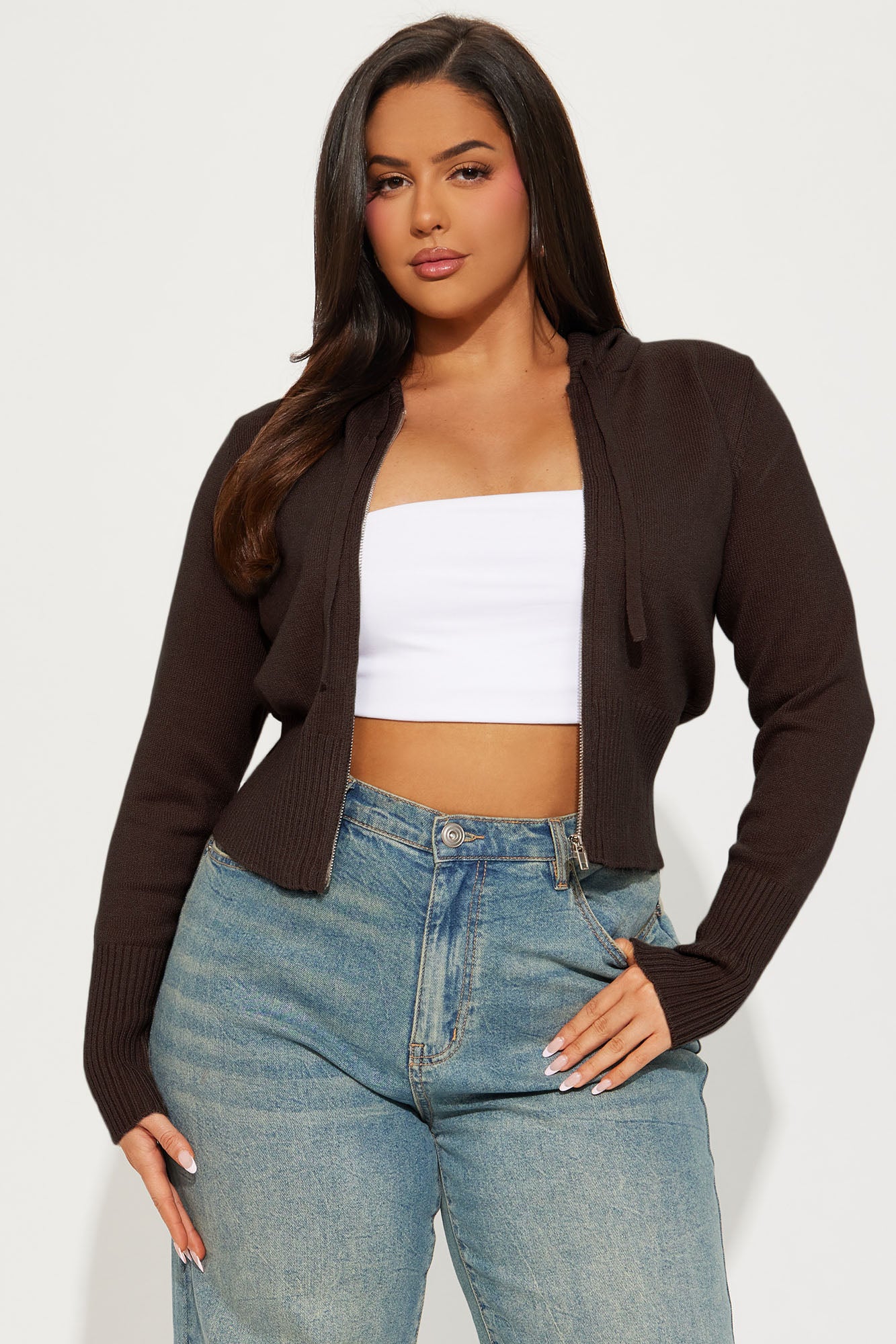 Lana Zip Up Sweater - Chocolate - Image 12