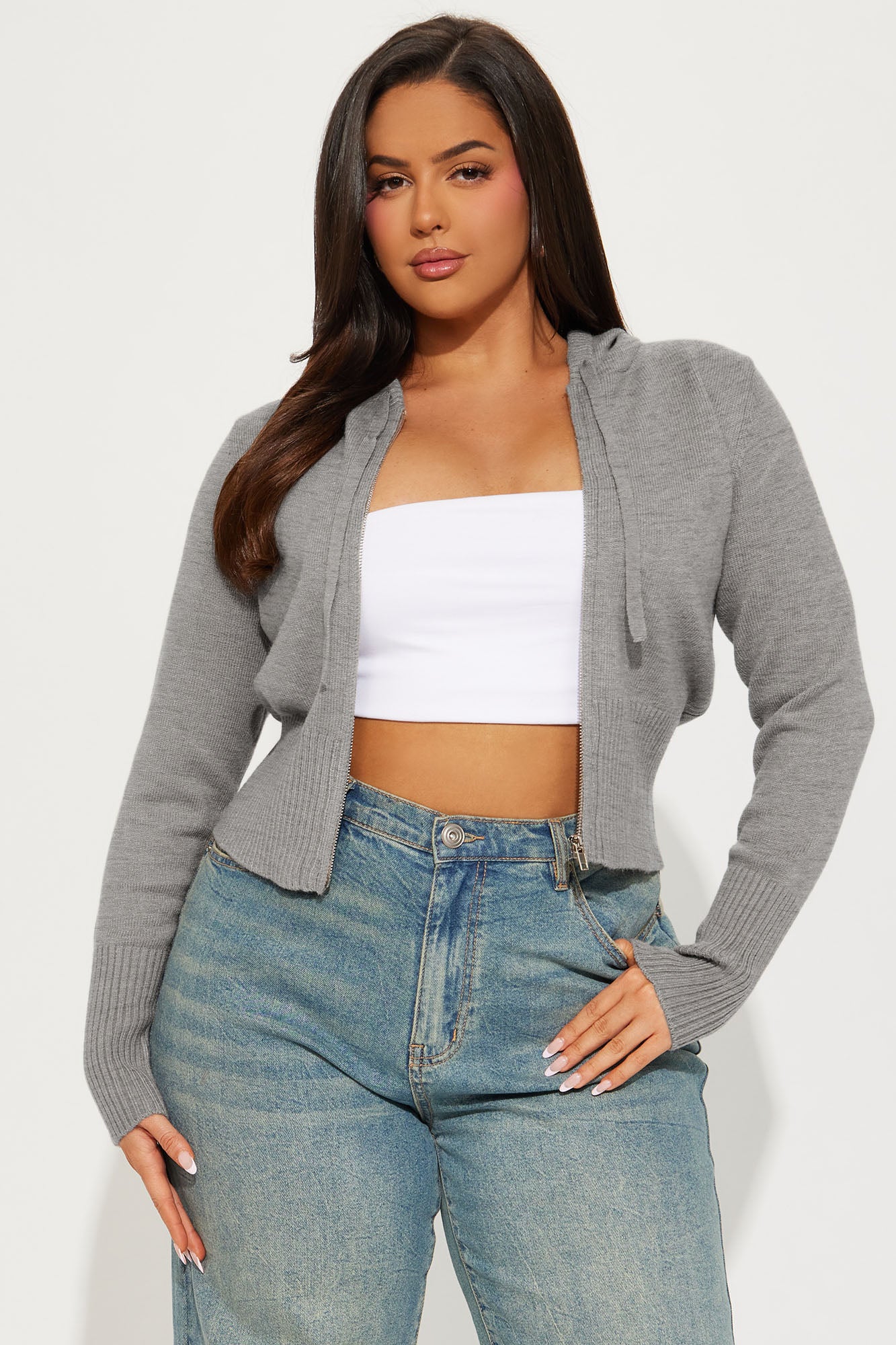 Lana Zip Up Sweater - Heather Grey - Image 3