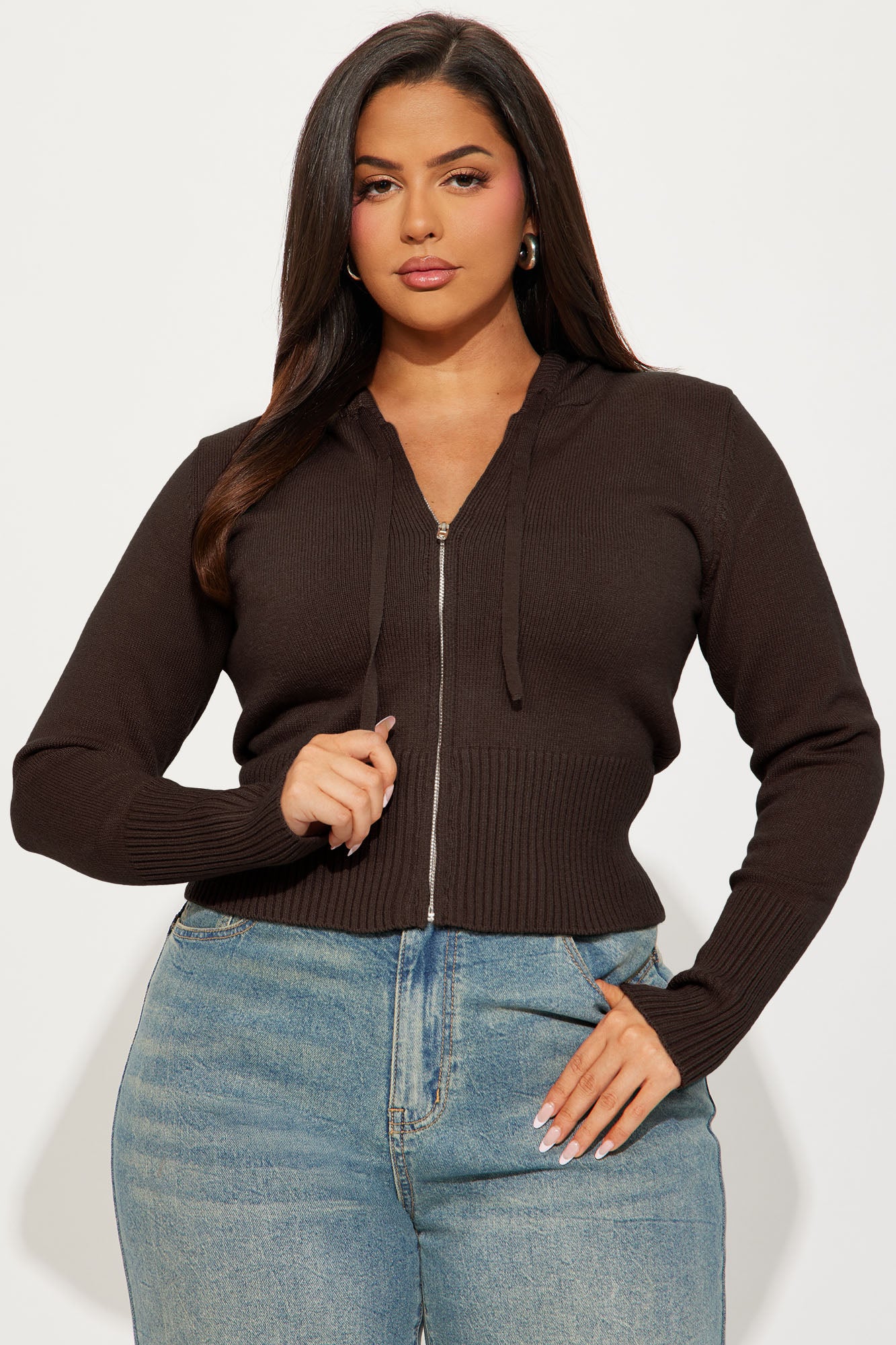 Lana Zip Up Sweater - Chocolate - Image 6