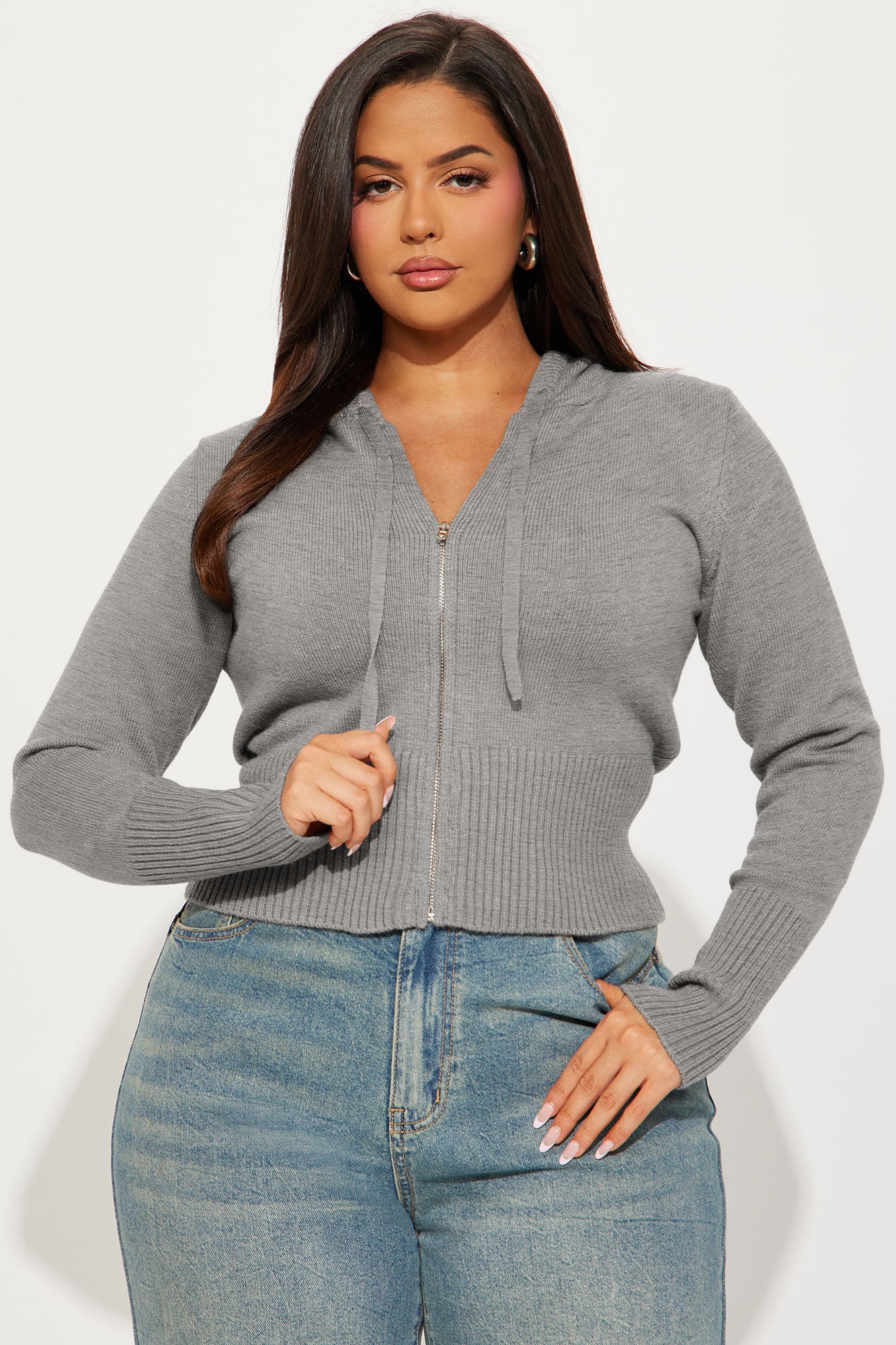 Lana Zip Up Sweater - Heather Grey - Image 6