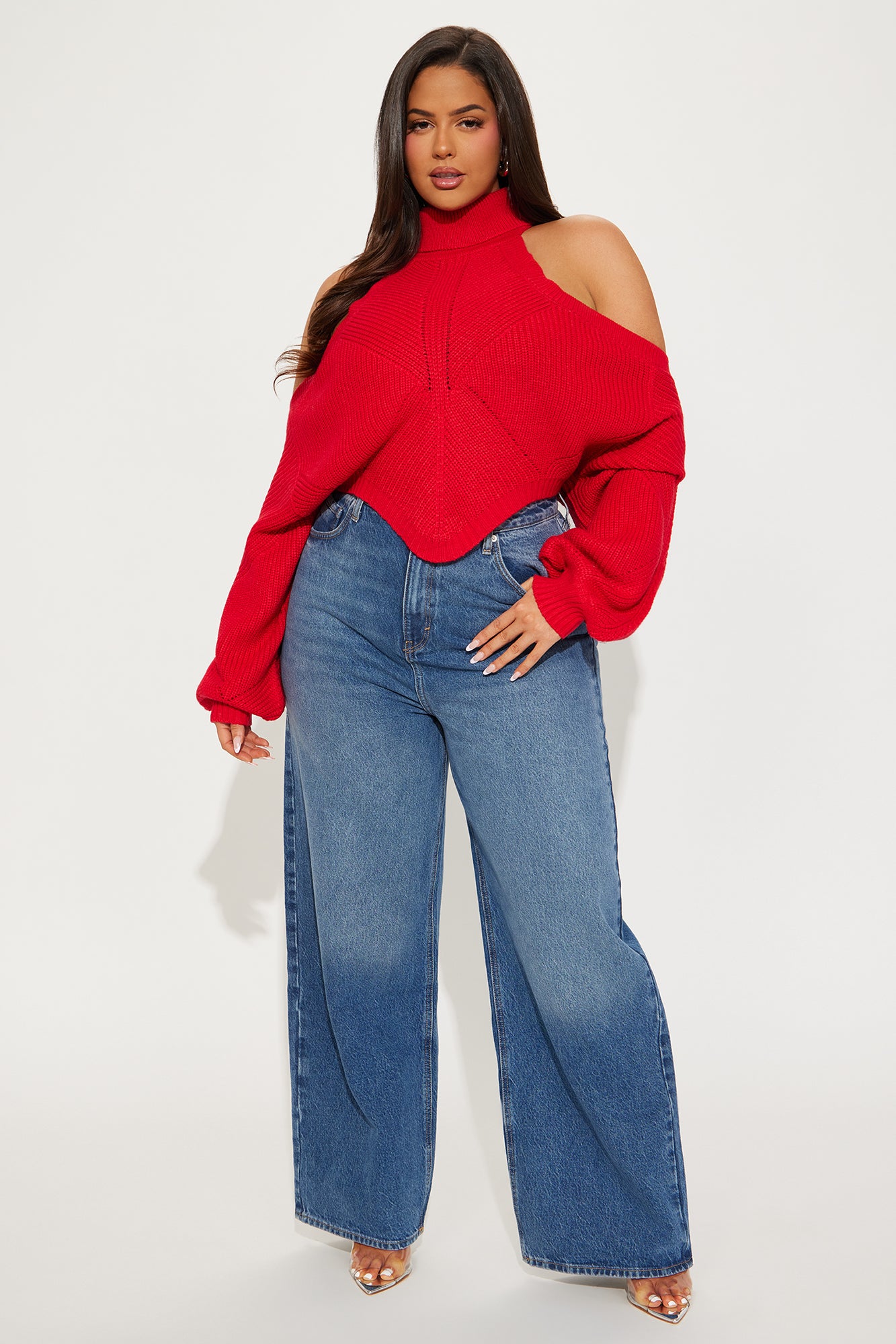 Karasi Cold Shoulder Sweater - Red - Image 5