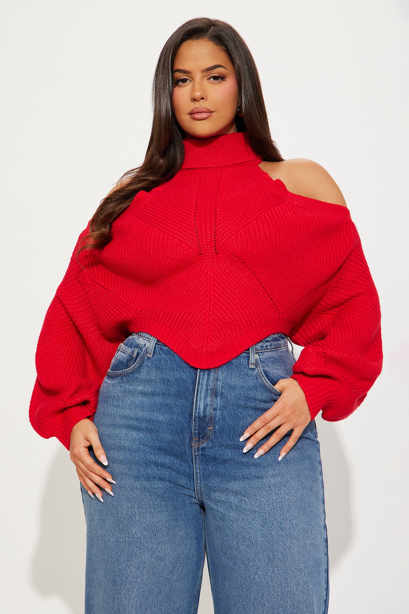 Karasi Cold Shoulder Sweater - Red - Image 4