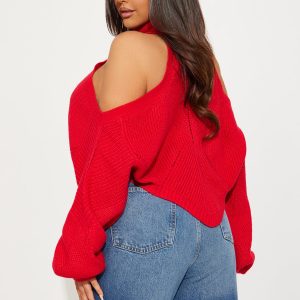 Karasi Cold Shoulder Sweater - Red