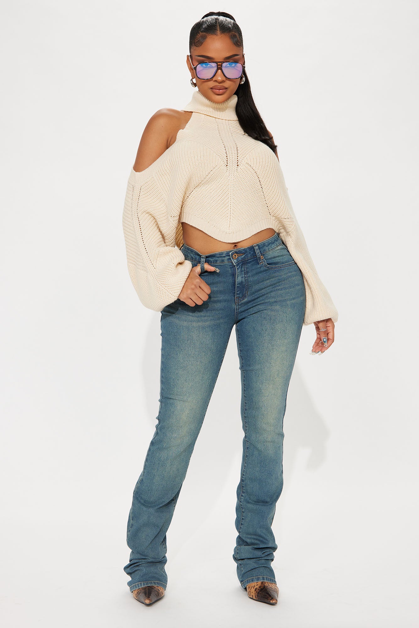 Karasi Cold Shoulder Sweater - Oatmeal - Image 6