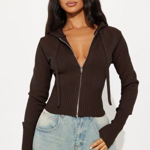 Lana Zip Up Sweater - Chocolate
