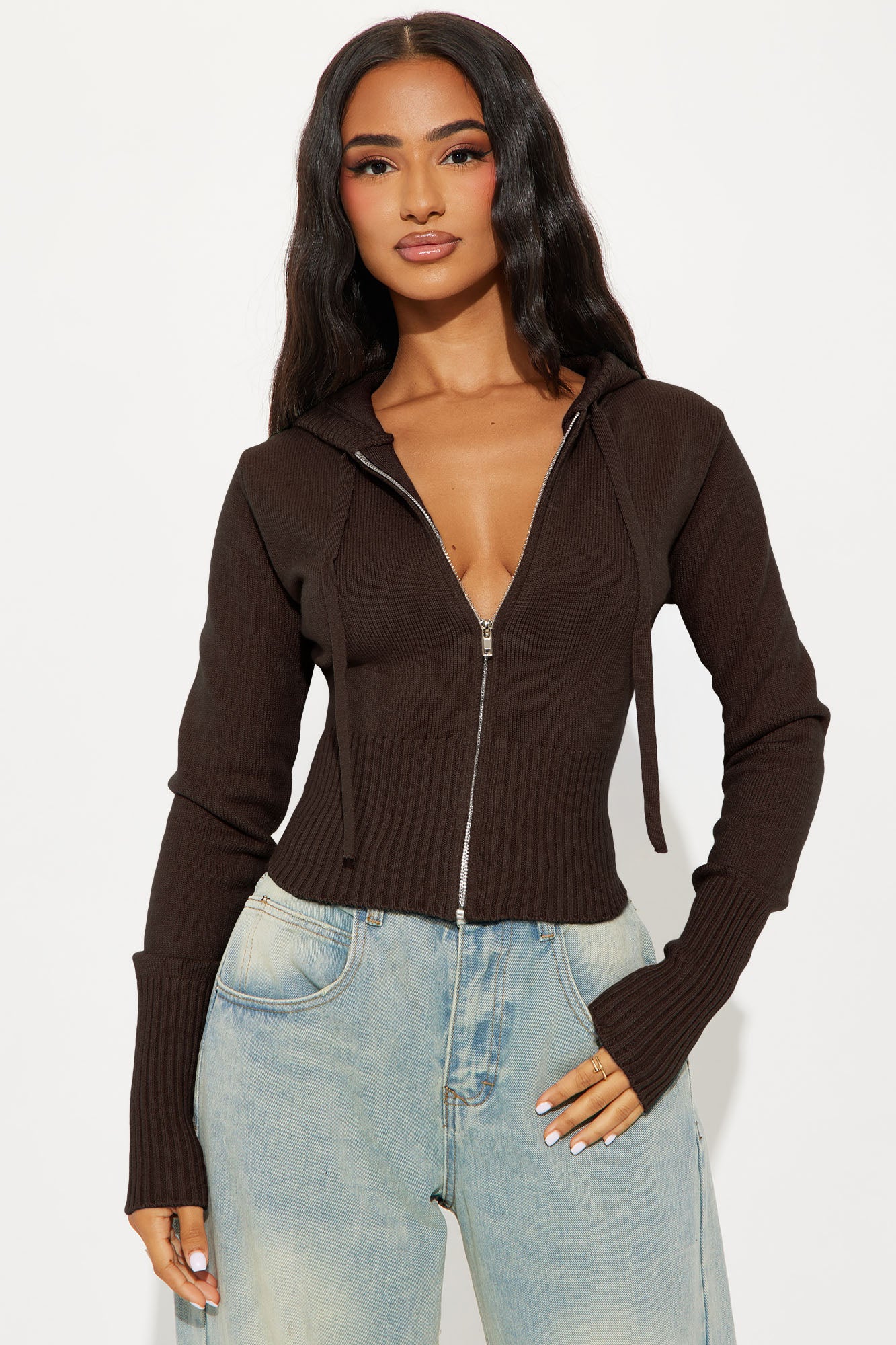 Lana Zip Up Sweater - Chocolate