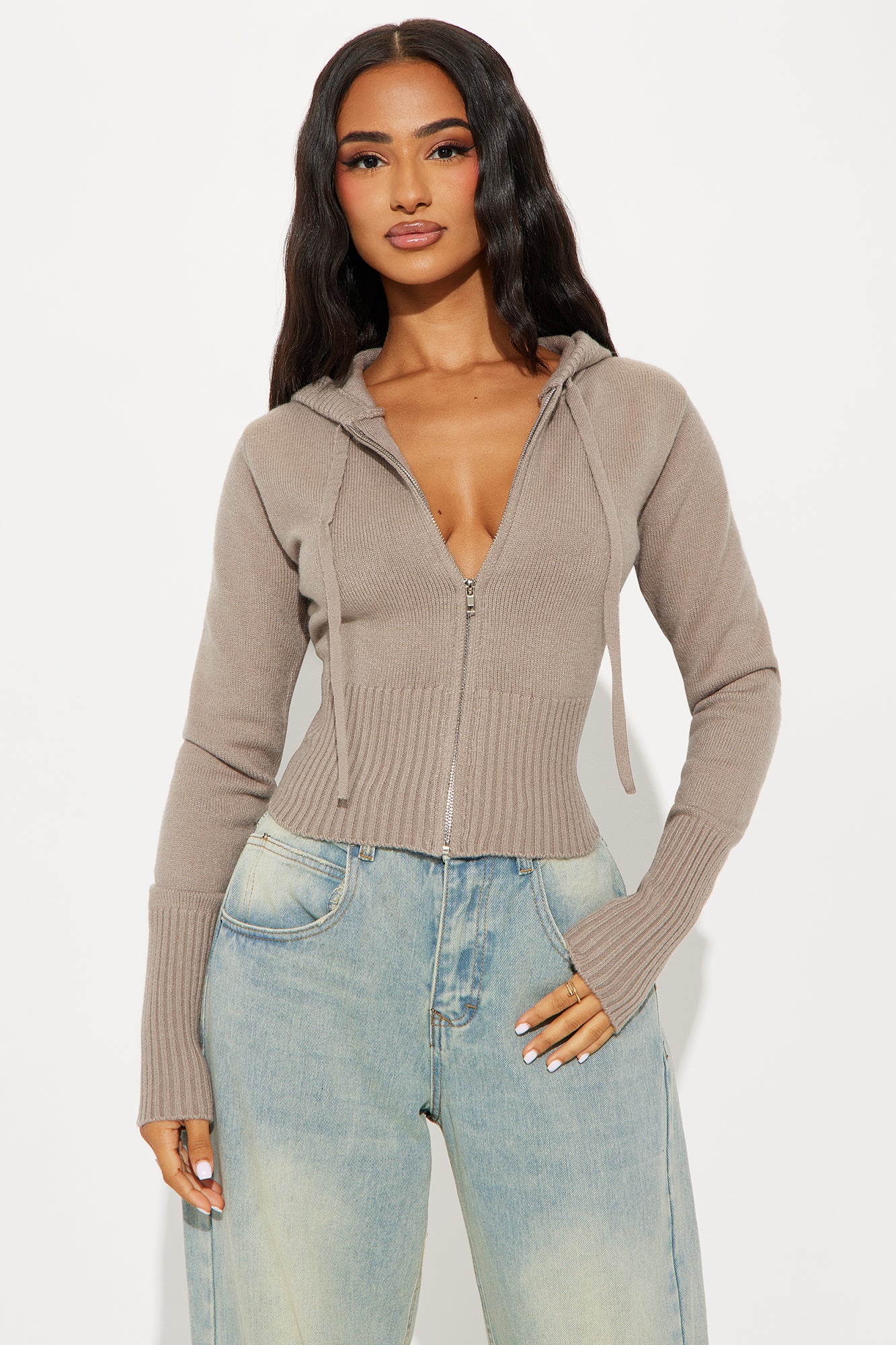Lana Zip Up Sweater - Oatmeal - Image 6