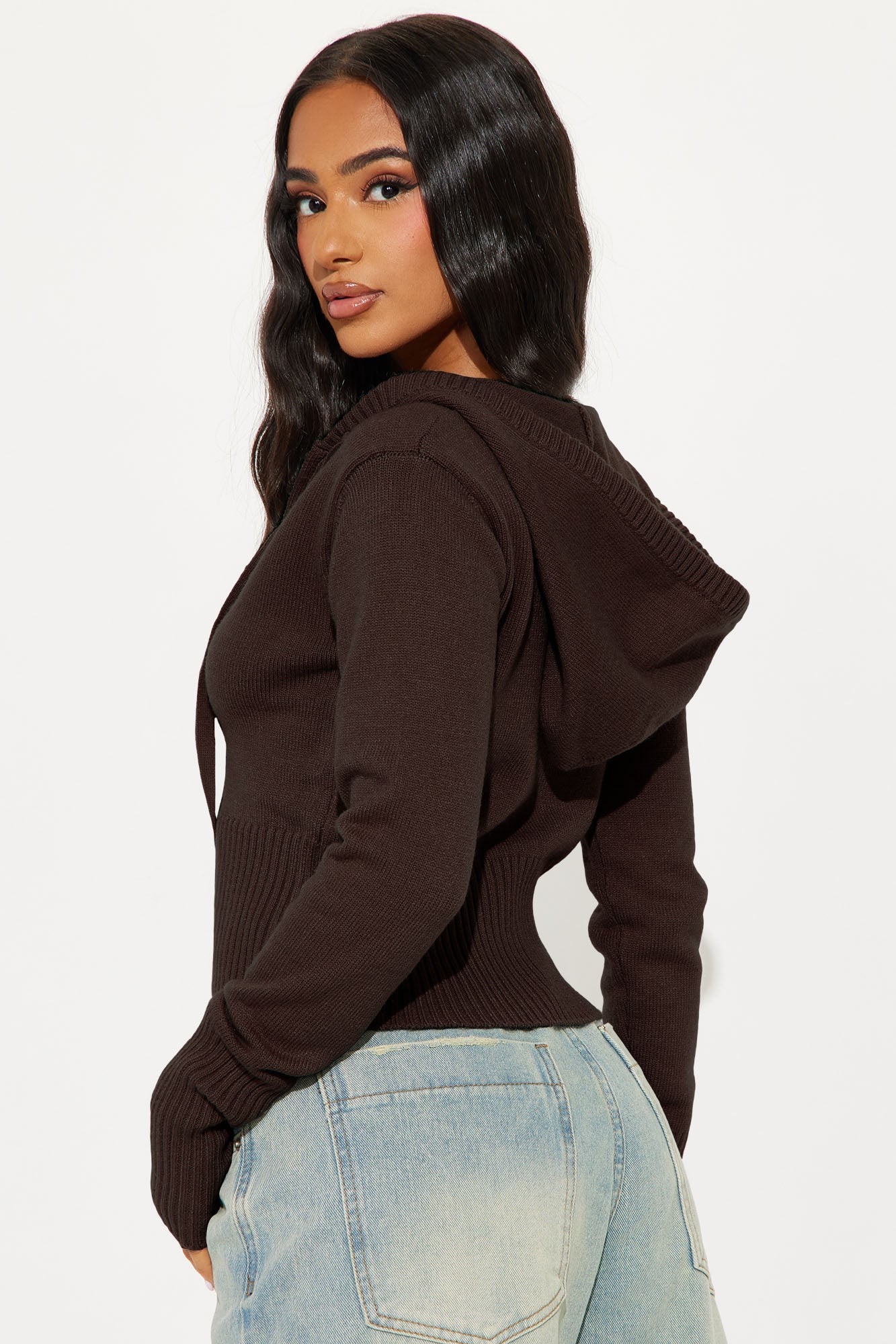 Lana Zip Up Sweater - Chocolate - Image 2