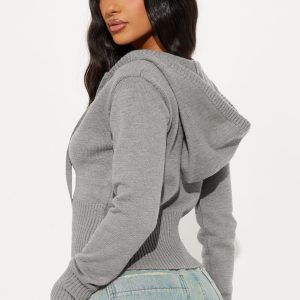 Lana Zip Up Sweater - Heather Grey