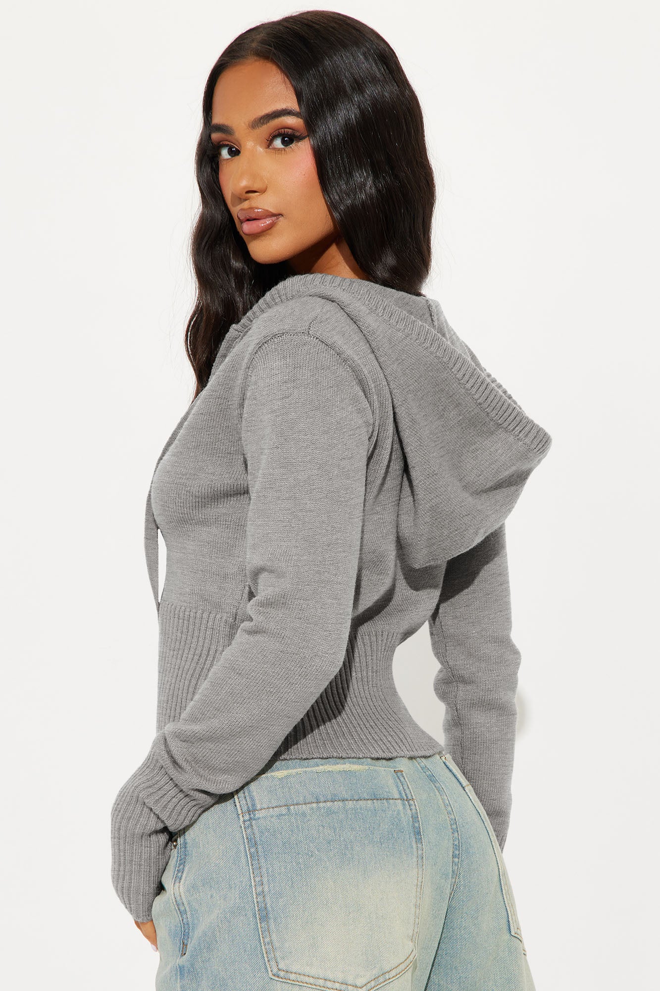 Lana Zip Up Sweater - Heather Grey
