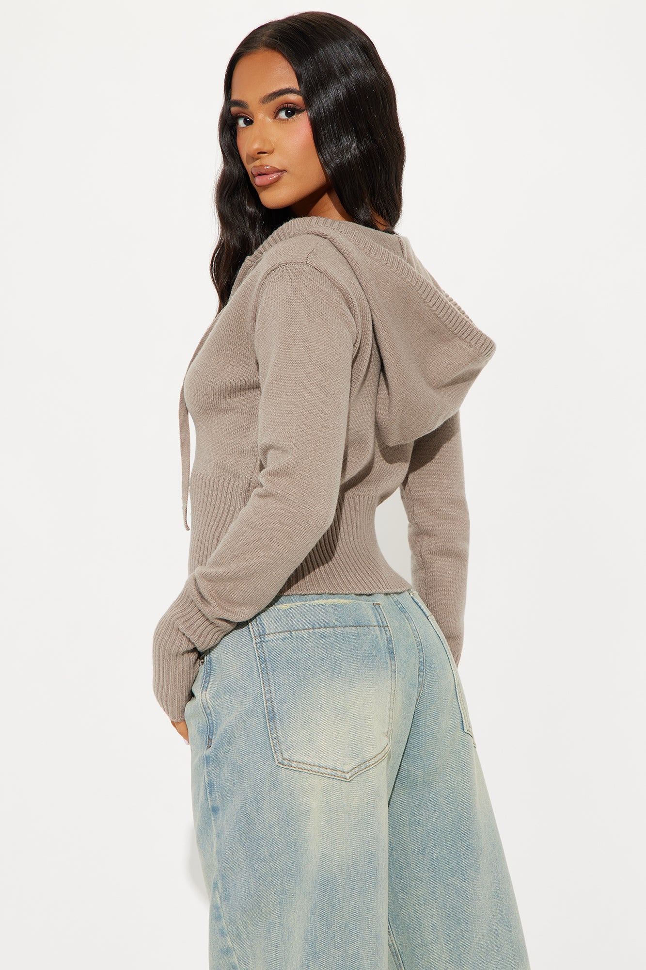 Lana Zip Up Sweater - Oatmeal - Image 3