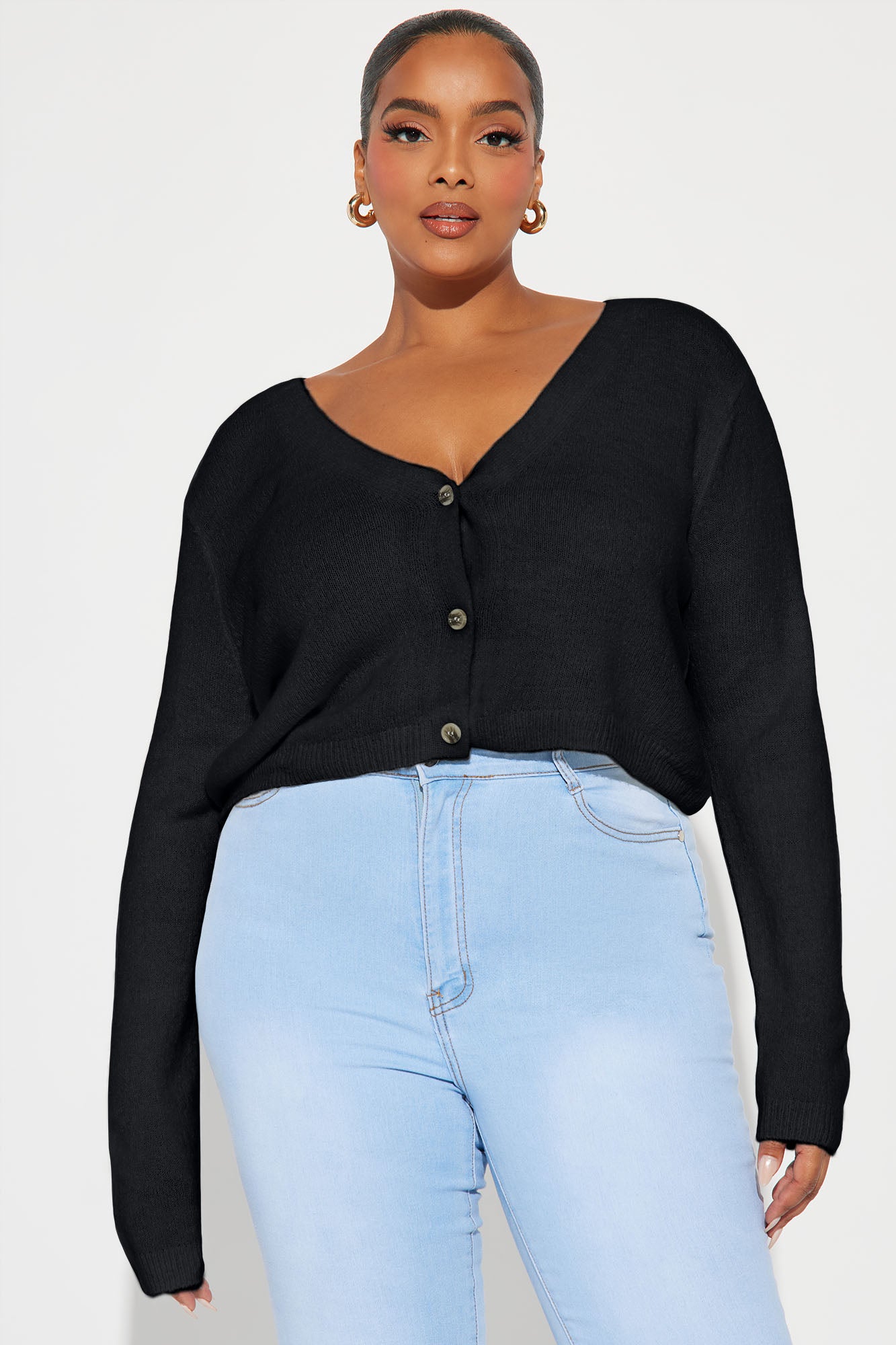 Albyn Cropped Cardigan Sweater - Black - Image 4