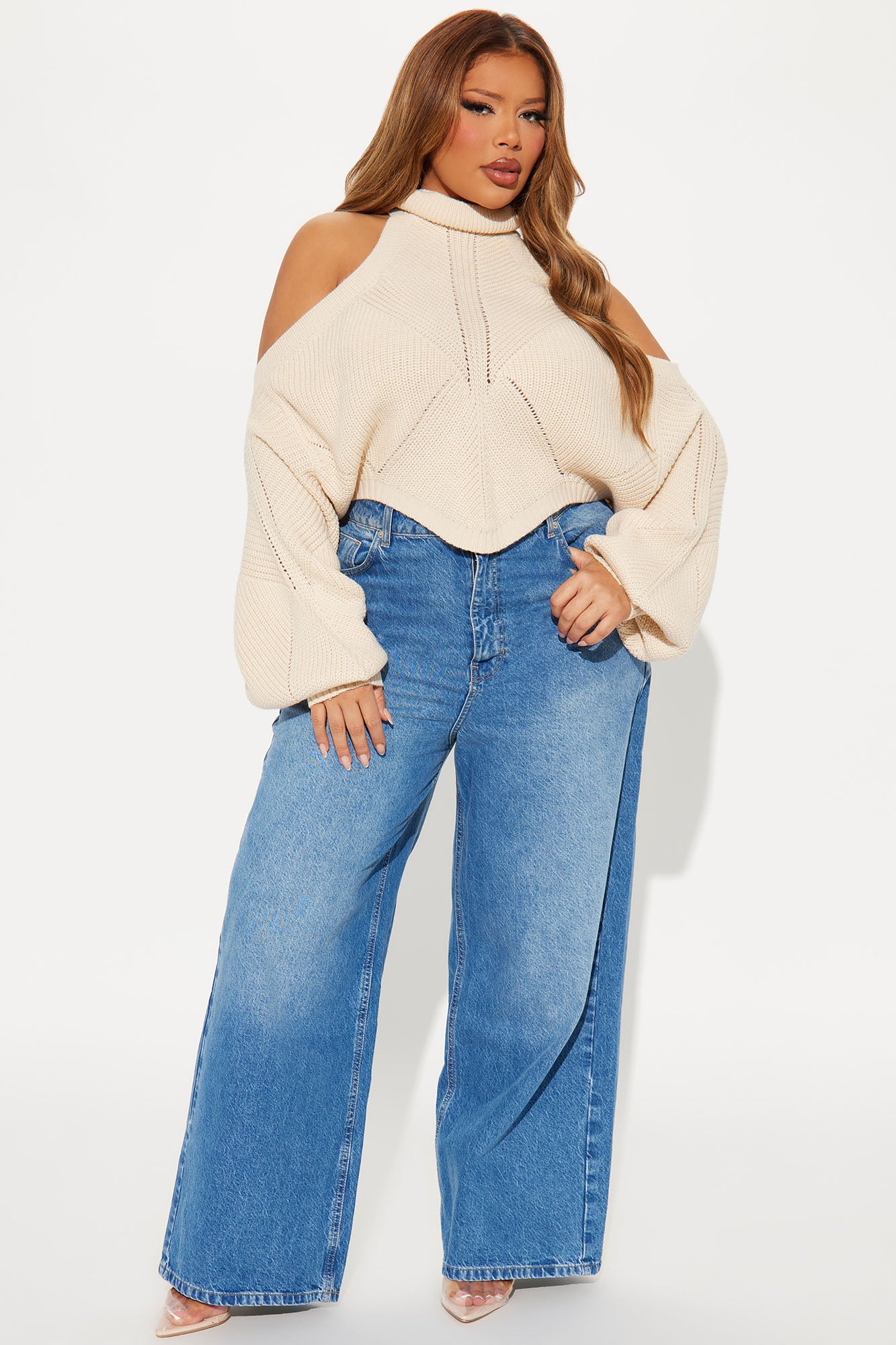 Karasi Cold Shoulder Sweater - Oatmeal - Image 5