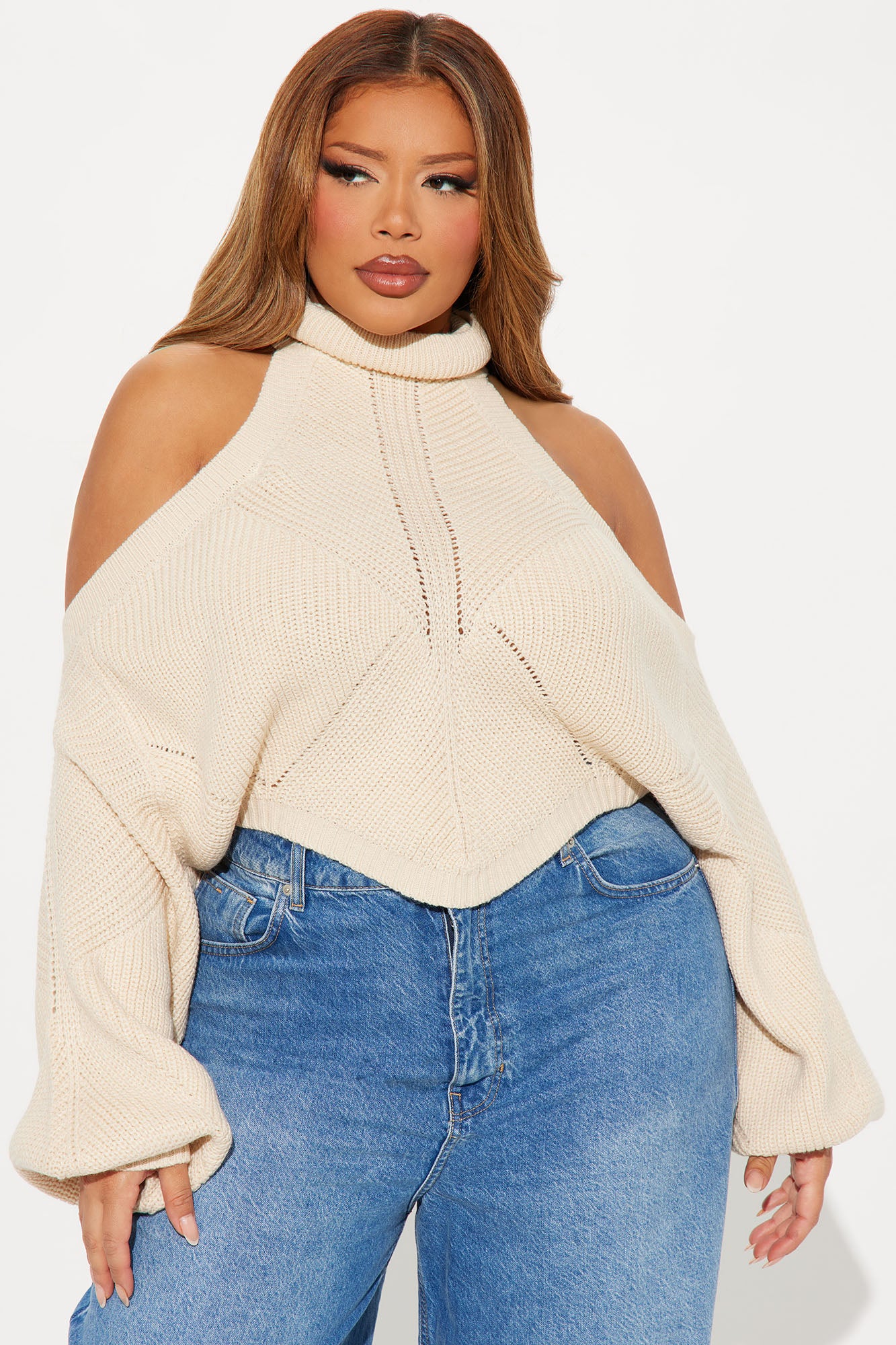 Karasi Cold Shoulder Sweater - Oatmeal - Image 3