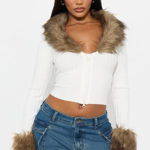 Furever Feeling Faux Fur Cardigan - White/combo