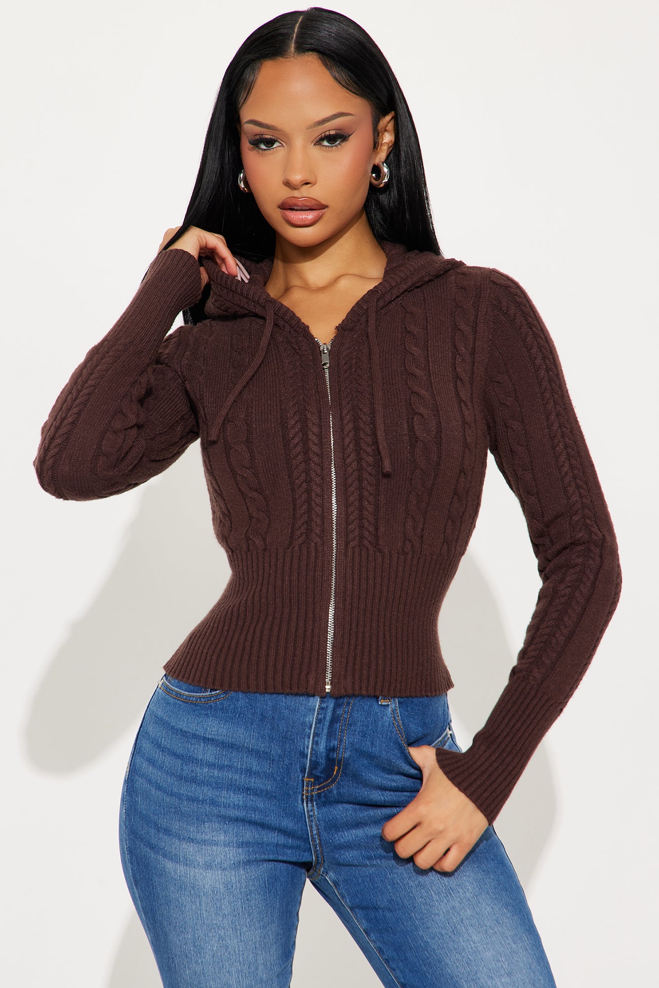 Lana Zip Up Sweater - Chocolate - Image 13