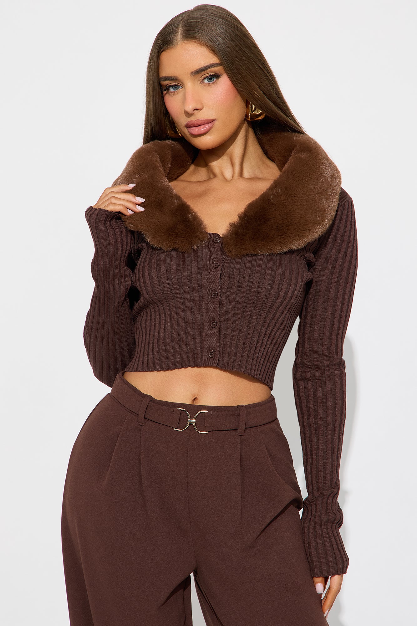 Break It Up Faux Fur Trim Off Shoulder Top - Beige - Image 21