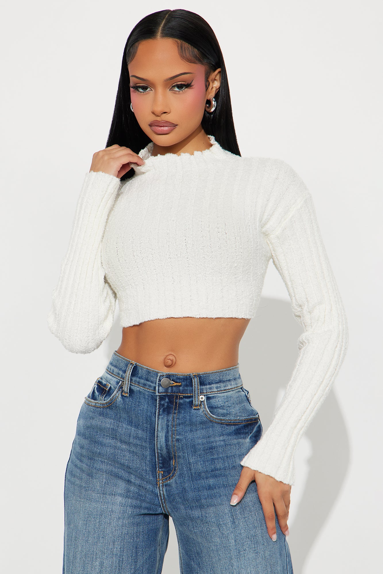 Break It Up Faux Fur Trim Off Shoulder Top - Beige - Image 49