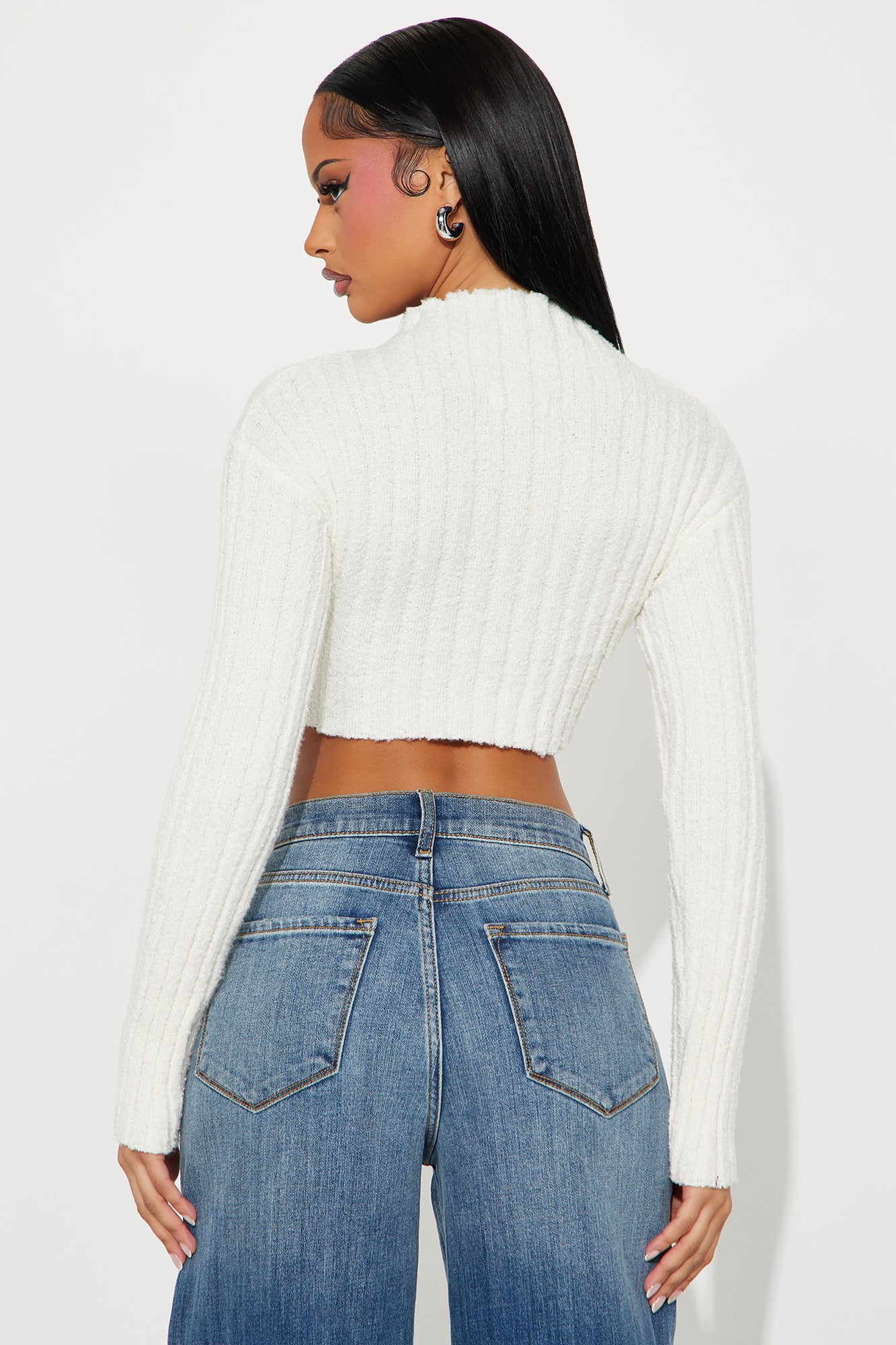 Jazz Club Mock Neck Sweater Top - Cream - Image 3
