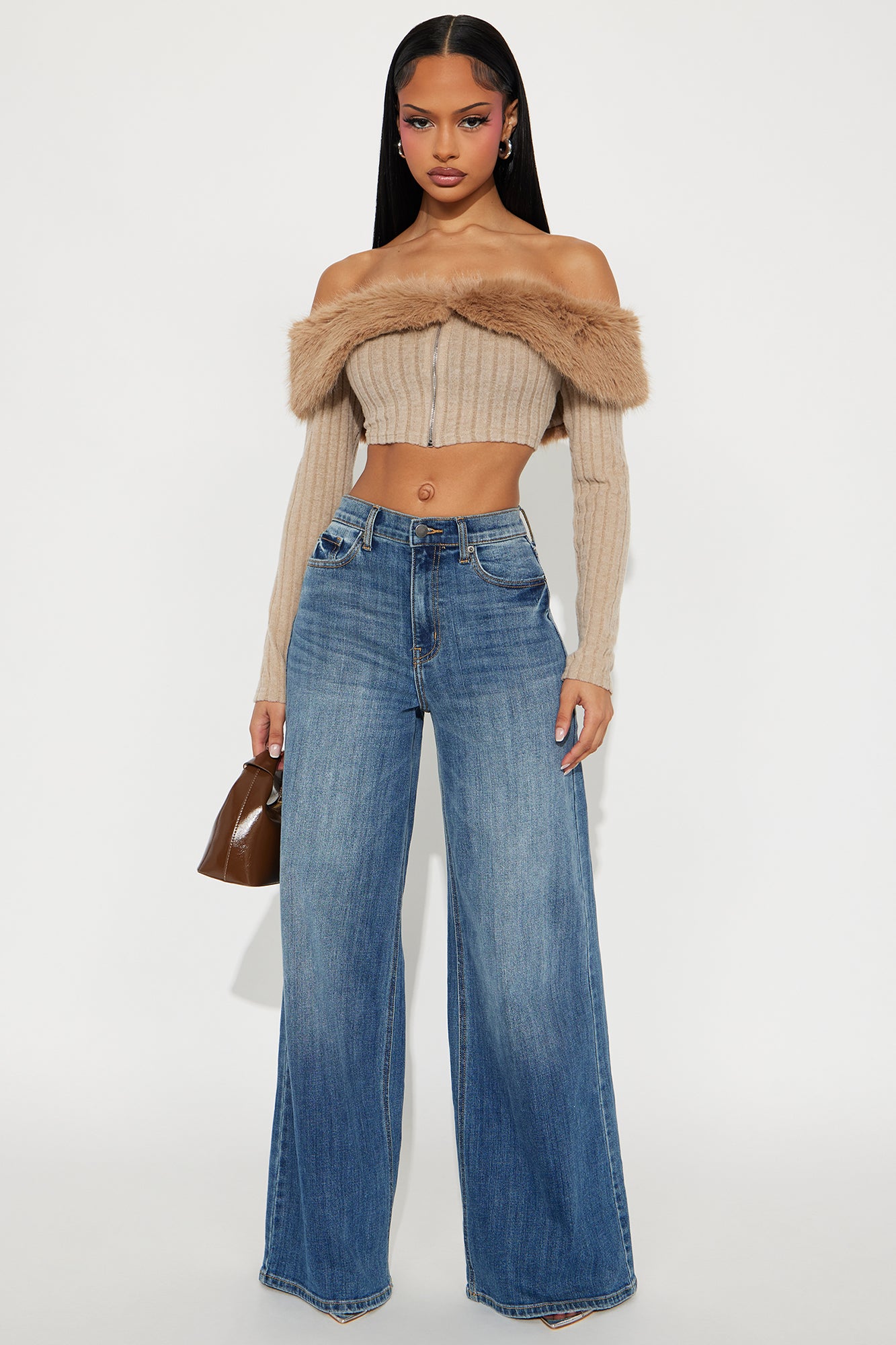 Break It Up Faux Fur Trim Off Shoulder Top - Beige - Image 23