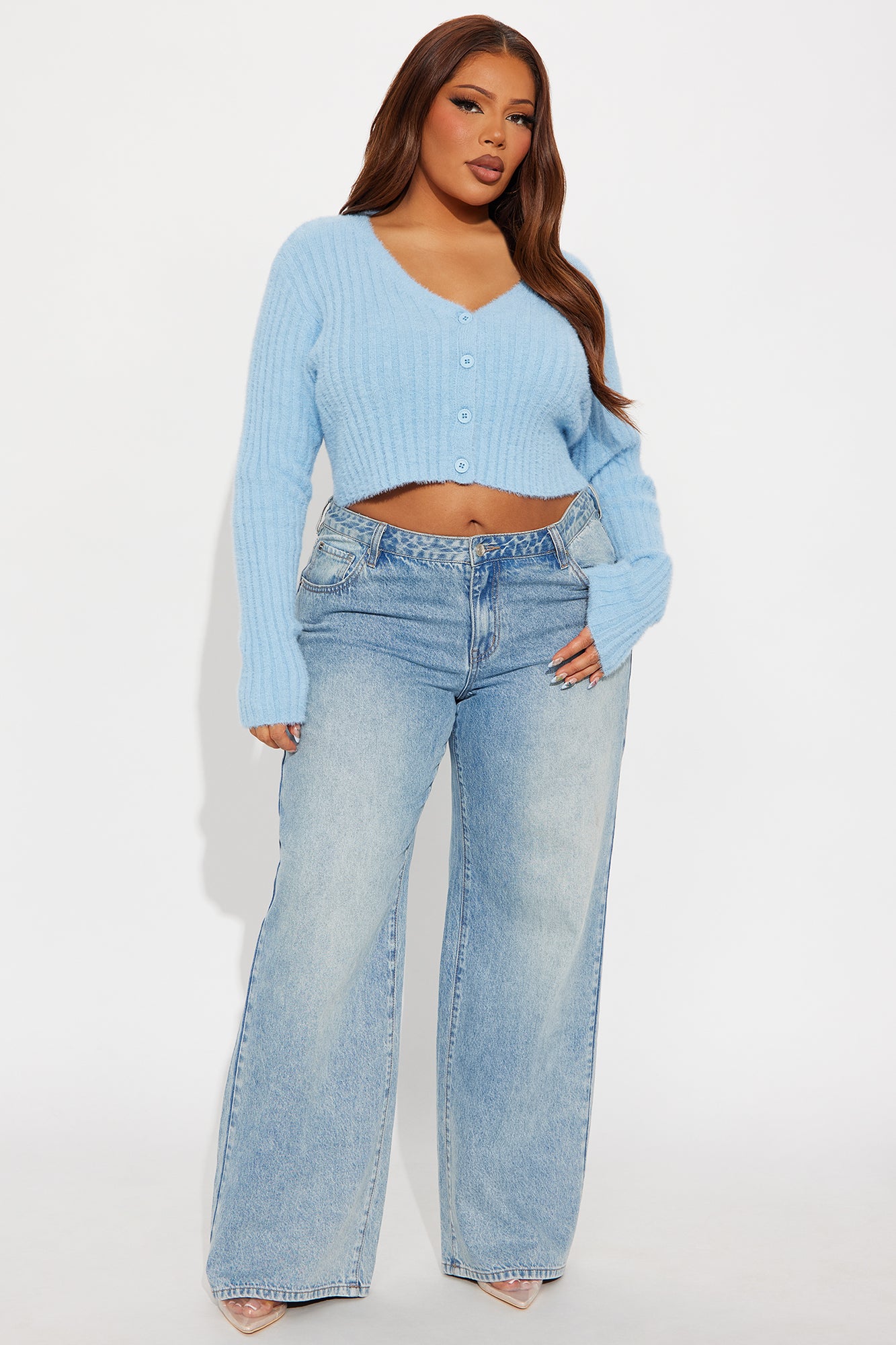 Make It Fun Cropped Fuzzy Cardigan - Light Blue - Image 6
