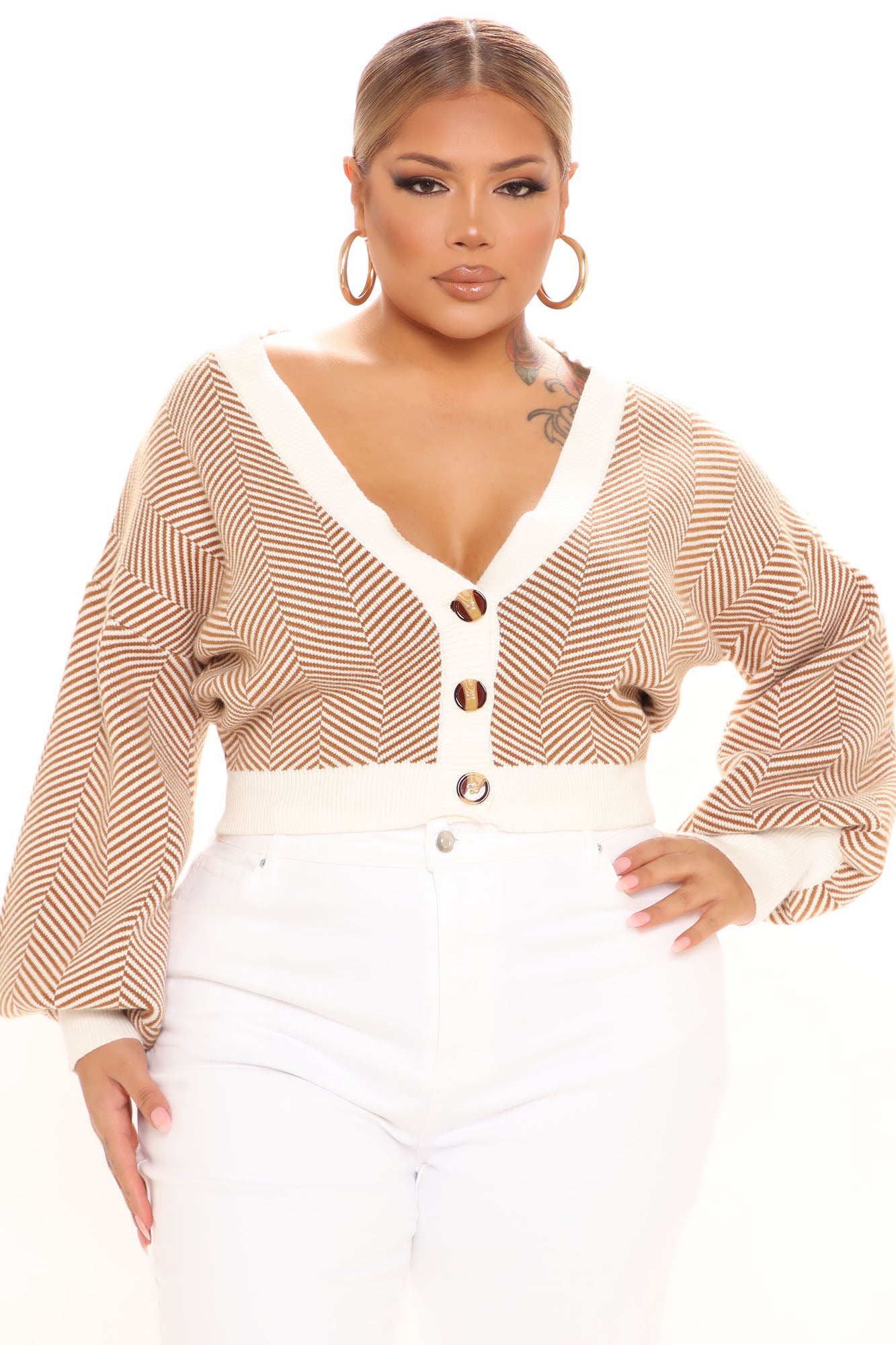 Madison Stripe Cropped Cardigan - Ivory/combo - Image 2