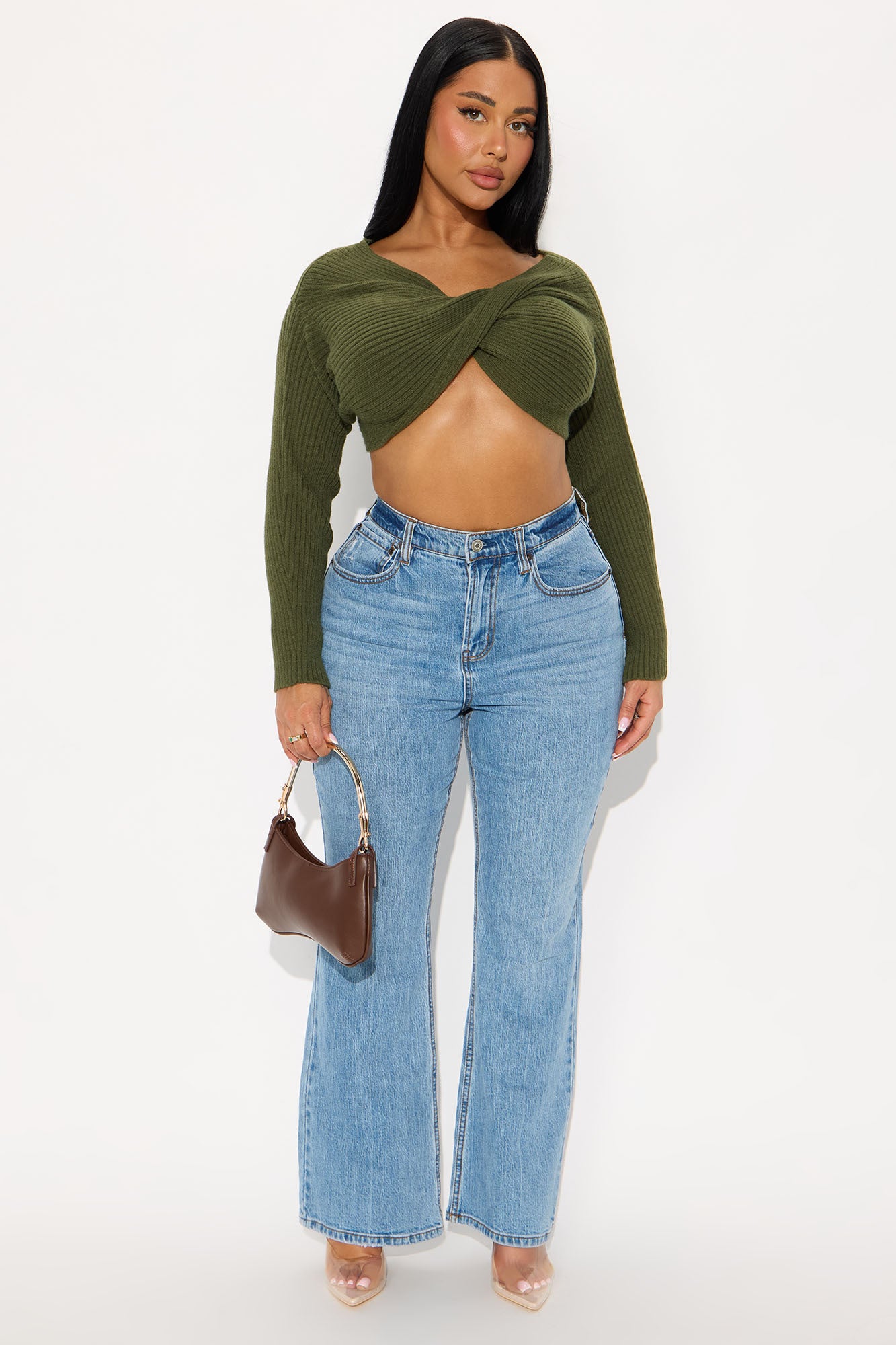 Jasmine Ribbed Twist Front Sweater - Olive - Image 2